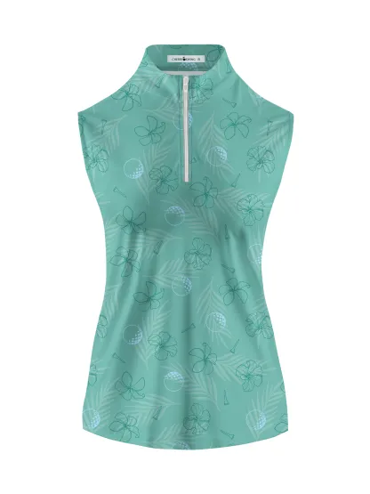 Cherryswing Women's Mint Green Golf Print Sleeveless Shirt