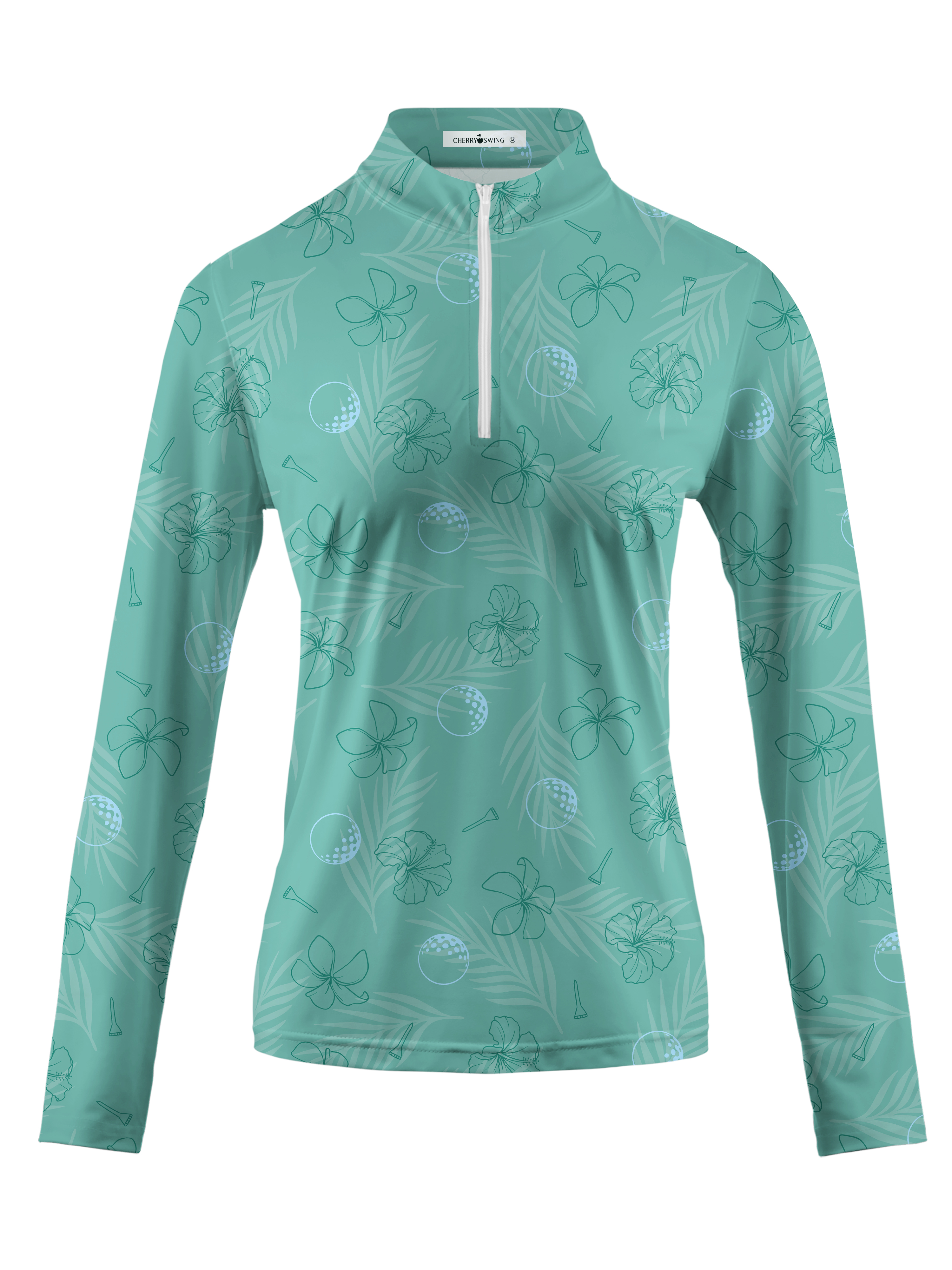 Cherryswing Women's Mint Green Golf Print Long Sleeve Shirt