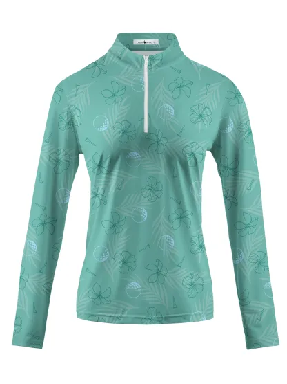 Cherryswing Women's Mint Green Golf Print Long Sleeve Shirt