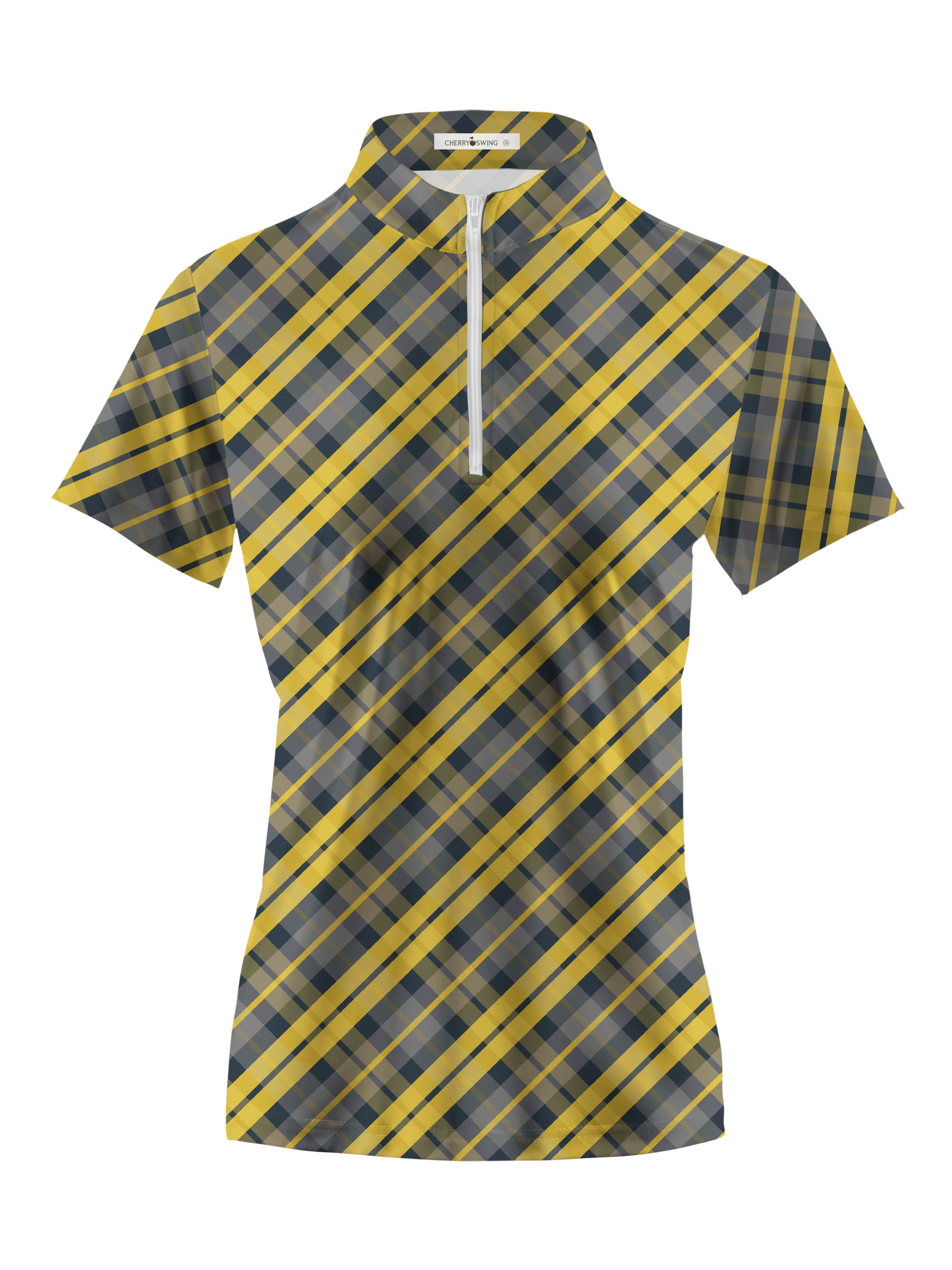 Cherryswing Women's Scottish Plaid Pattern Short Sleeve Polo Shirt