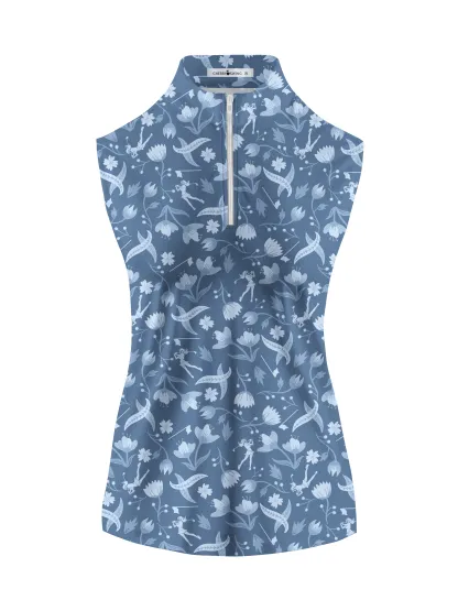 Cherryswing Women's Floral and Bird Patterns Sleeveless Golf Shirt