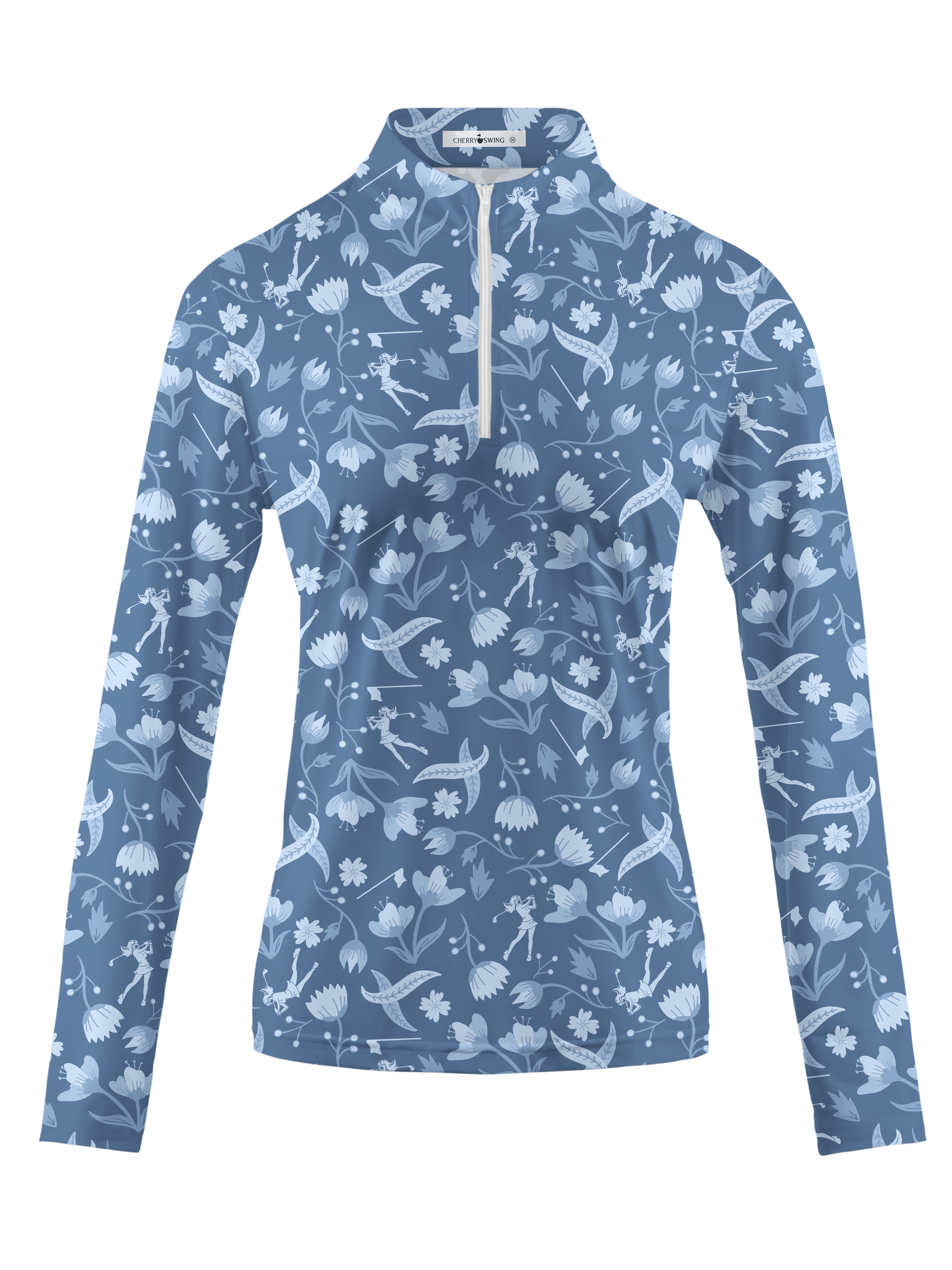 Cherryswing Women's Floral and Bird Patterns Long Sleeve Golf Shirt