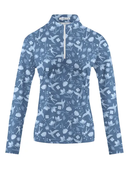 Cherryswing Women's Floral and Bird Patterns Long Sleeve Golf Shirt