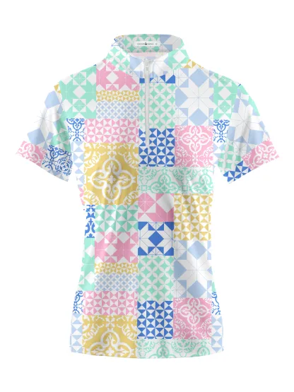 Cherryswing Women's Square and Diamond Patterns Short Sleeve Golf Shirt