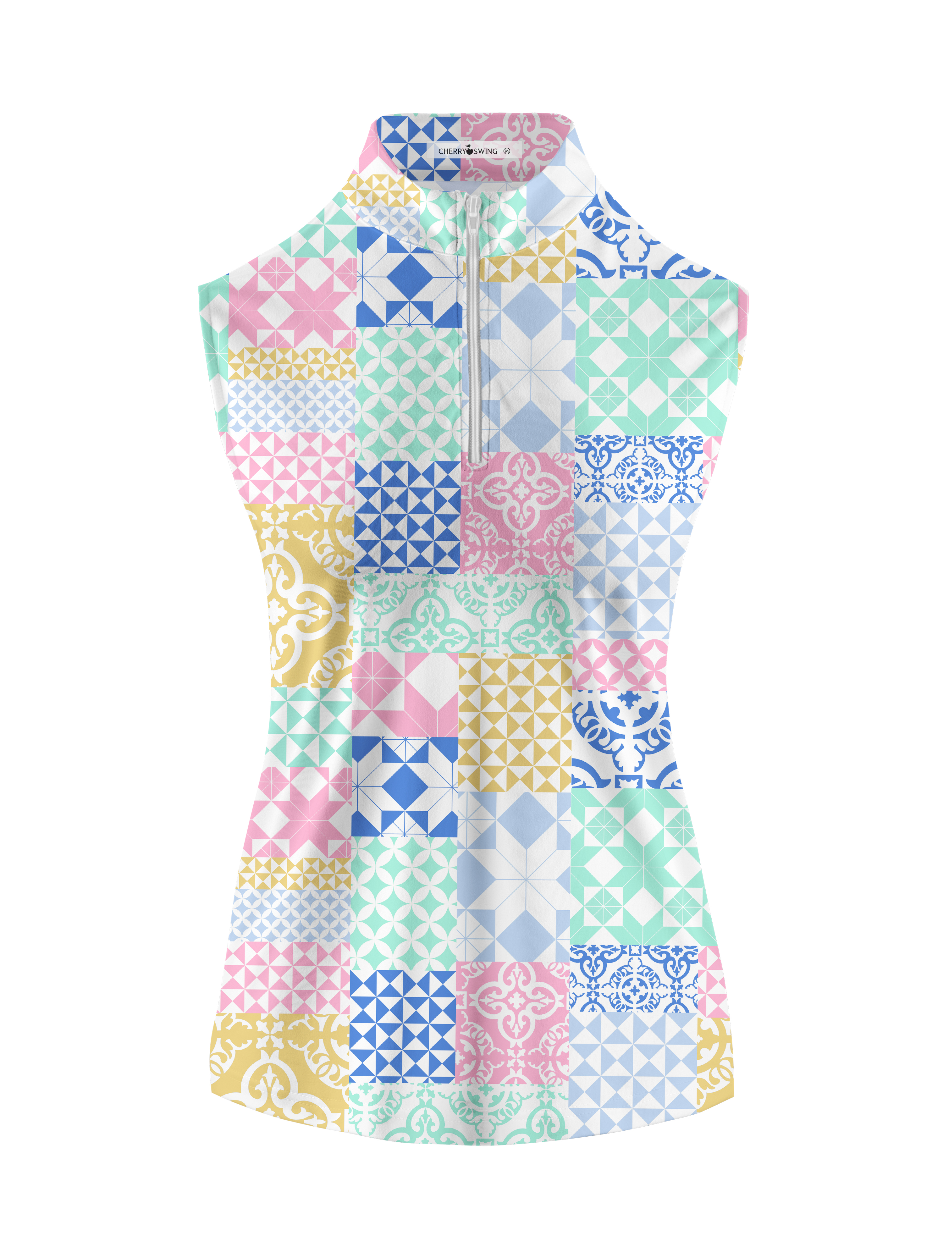 Cherryswing Women's Square and Diamond Patterns Sleeveless Golf Shirt