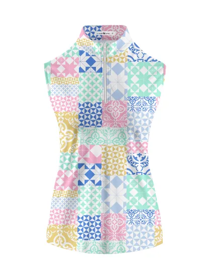 Cherryswing Women's Square and Diamond Patterns Sleeveless Golf Shirt