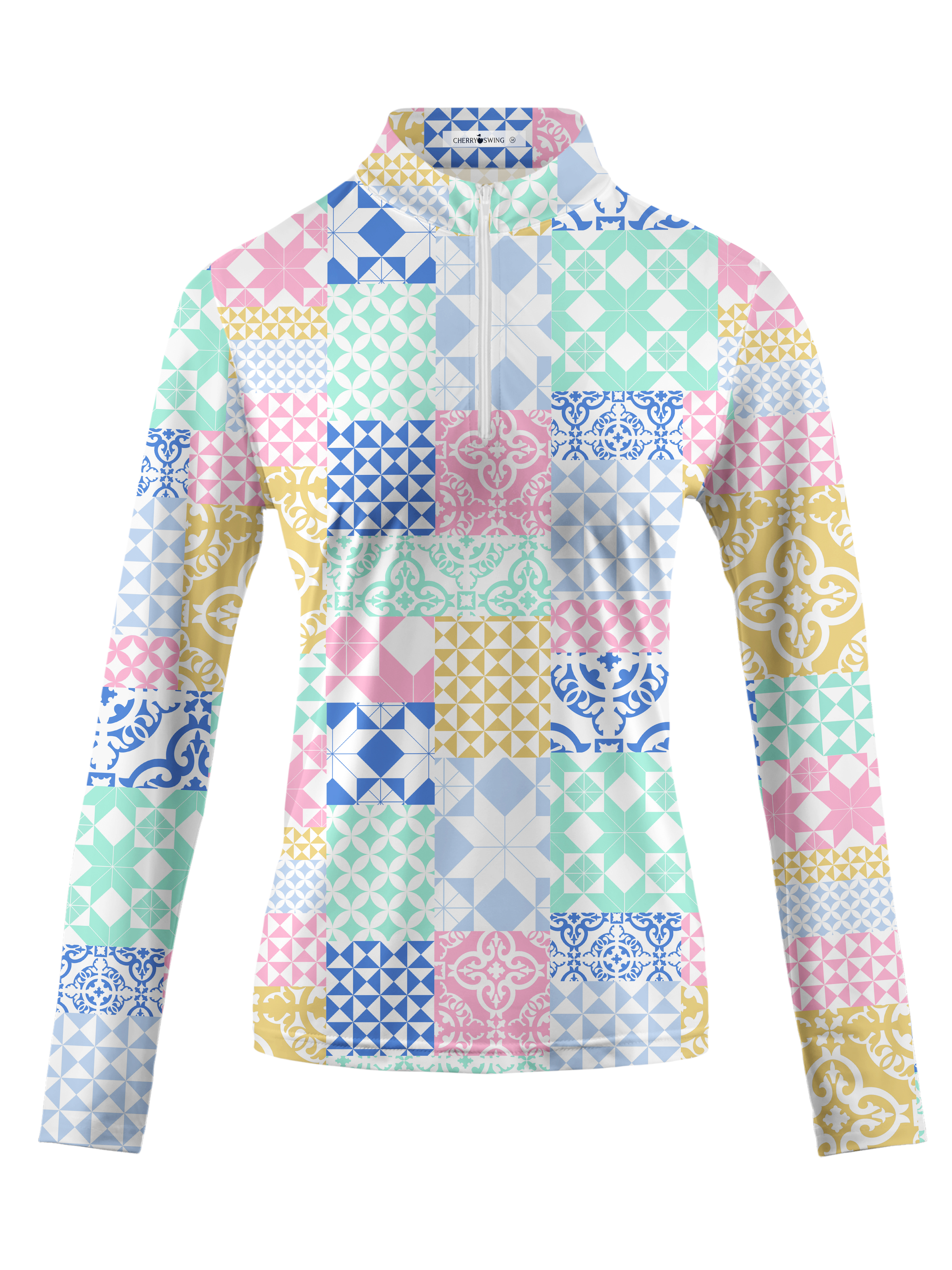 Cherryswing Women's Gradient Color FlowersLong Sleeve Golf Polo