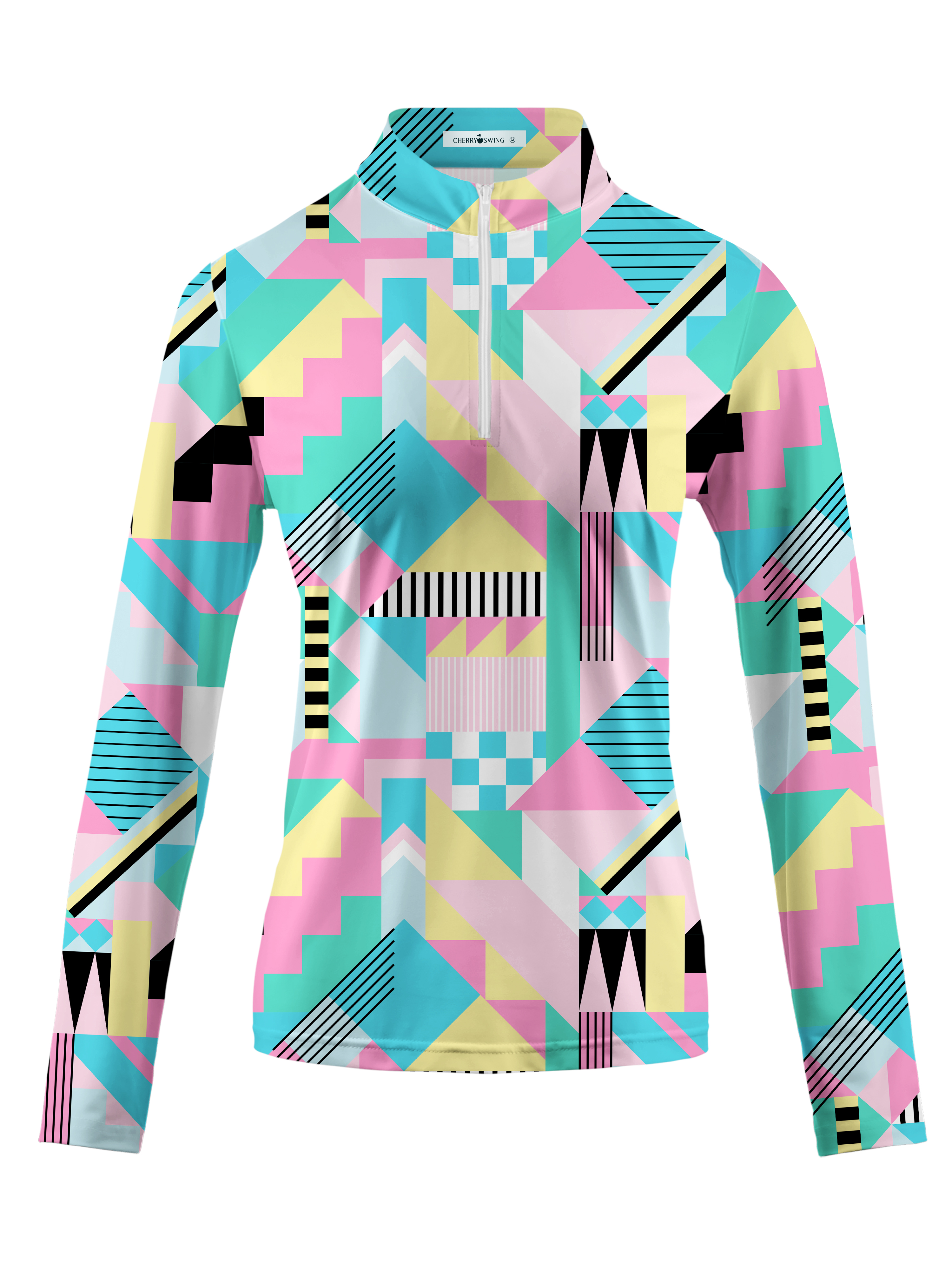 Cherryswing Women's Gradient Color FlowersLong Sleeve Golf Polo
