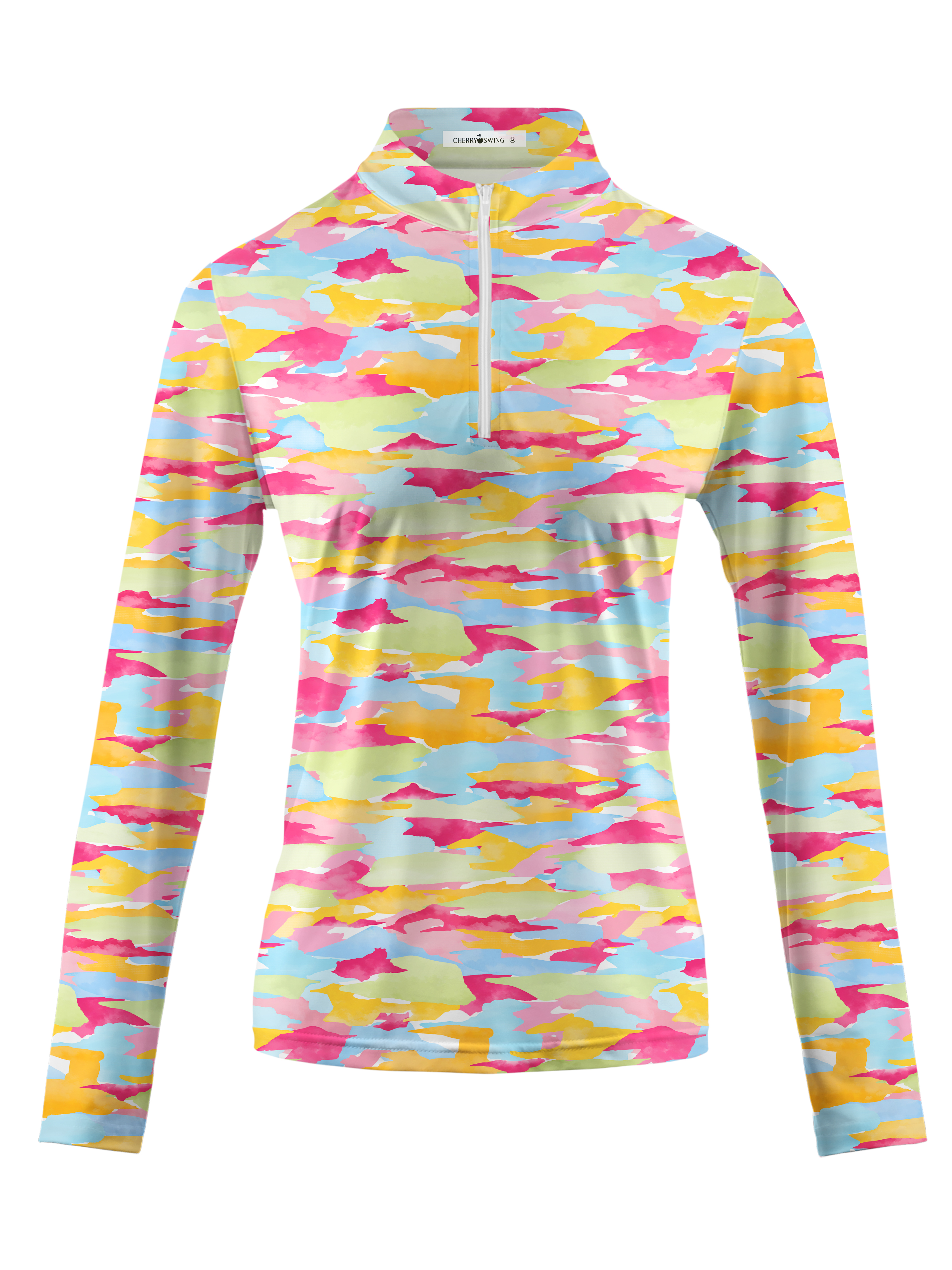 Cherryswing Women's Gradient Color FlowersLong Sleeve Golf Polo