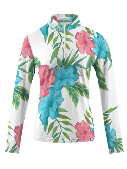 Cherryswing Women's Tropical Garden Long Sleeve Golf Shirt