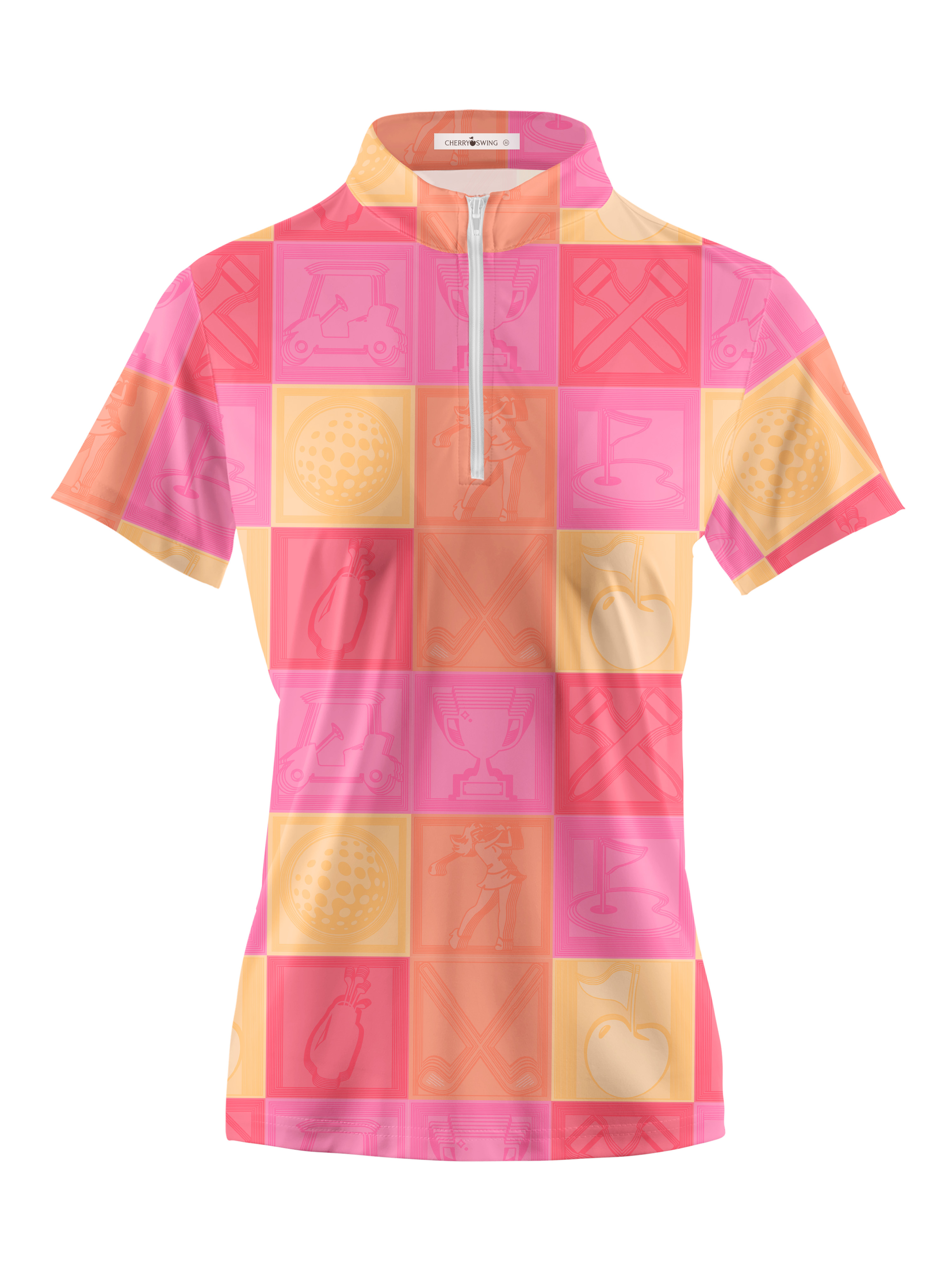 Cherryswing Women's Vibrant Checkered Pattern Short Sleeve Golf Shirt