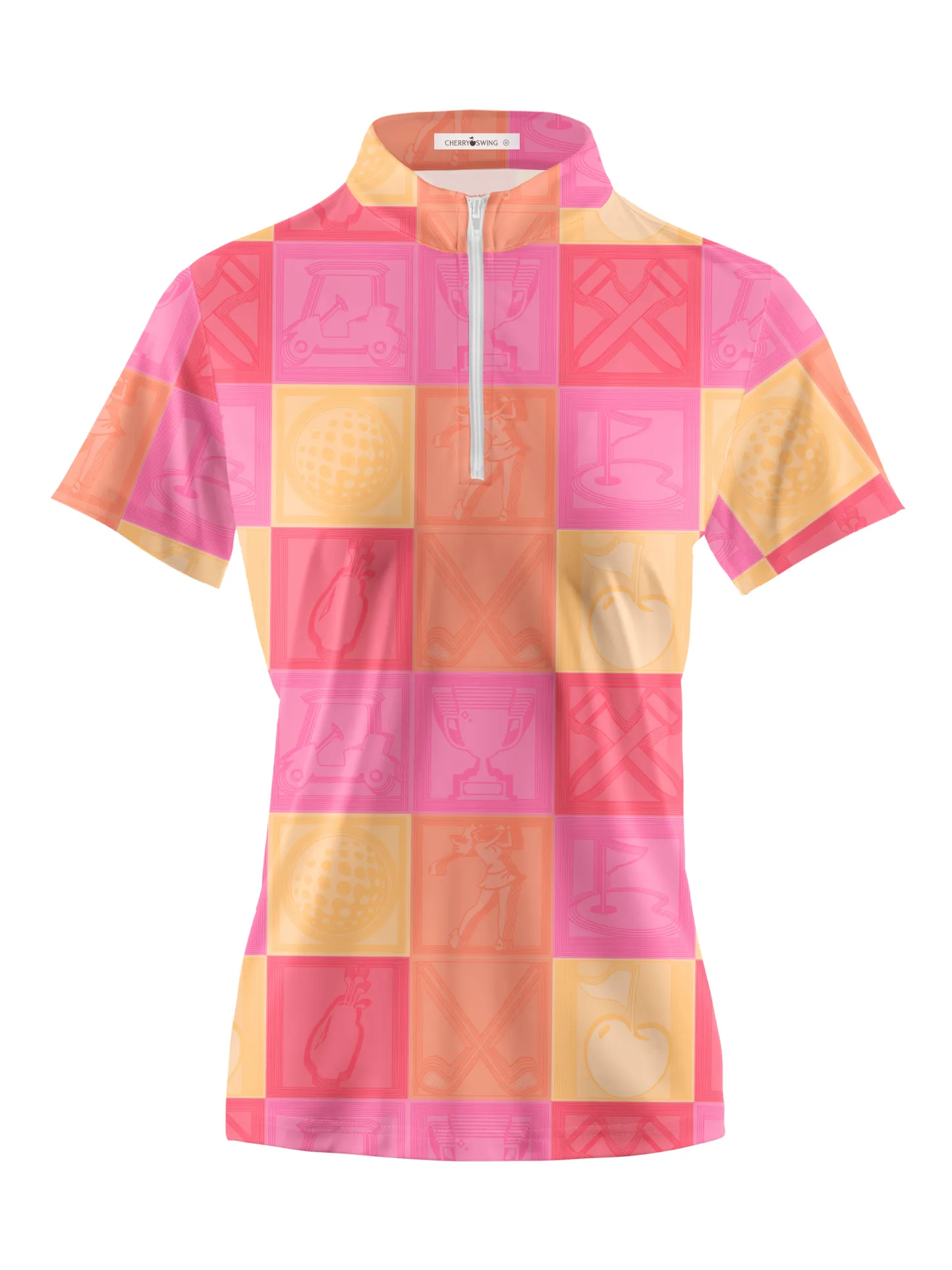 Cherryswing Women's Vibrant Checkered Pattern Short Sleeve Golf Shirt