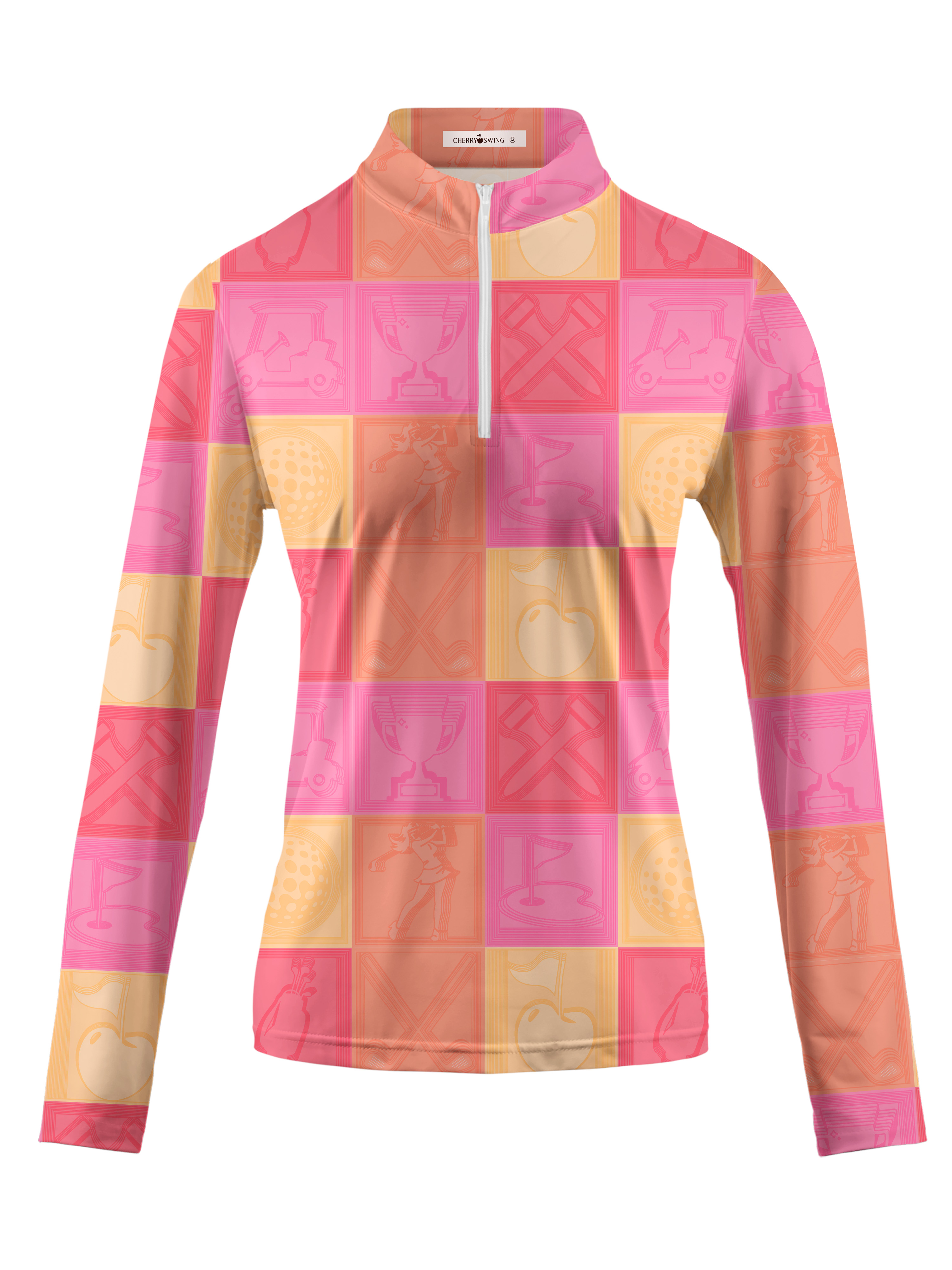 Cherryswing Women's Vibrant Checkered Pattern Long Sleeve Golf Shirt