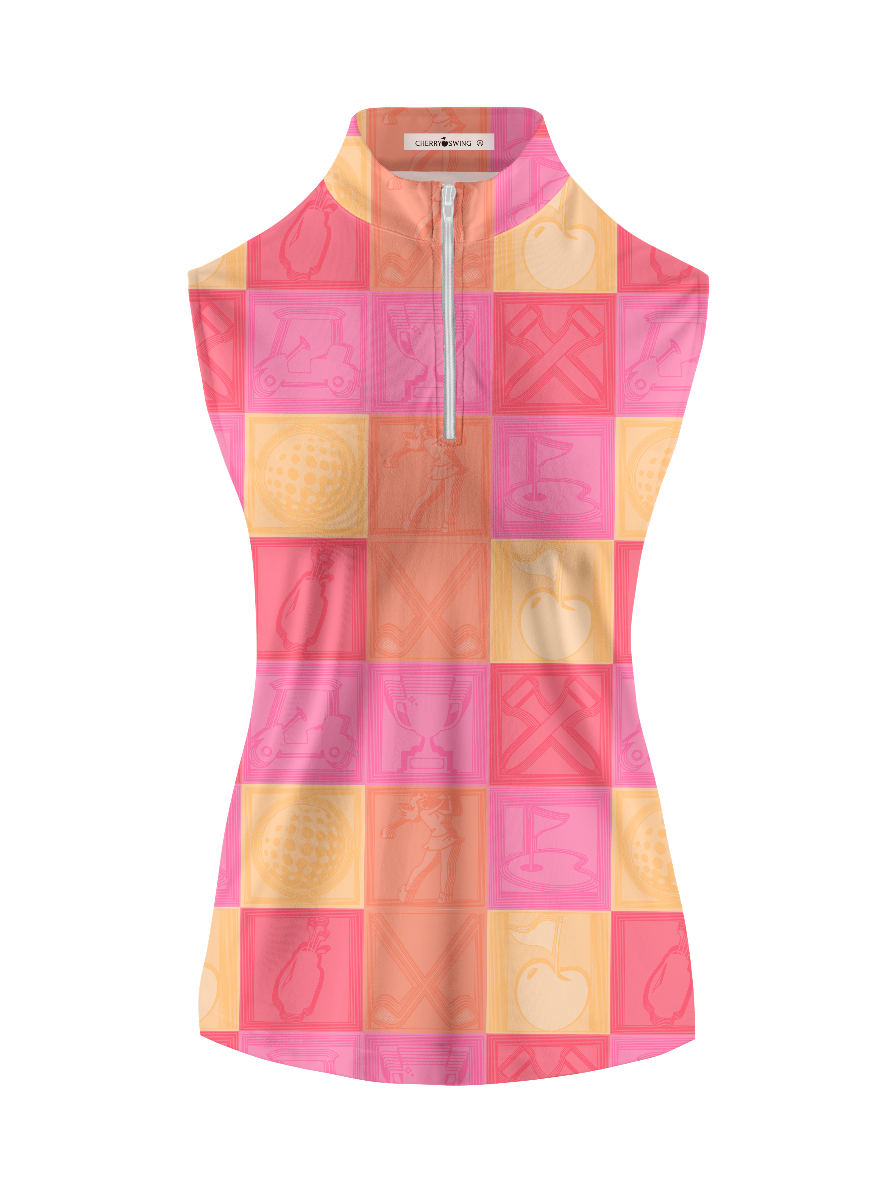 Cherryswing Women's Vibrant Checkered Pattern Sleeveless Golf Shirt