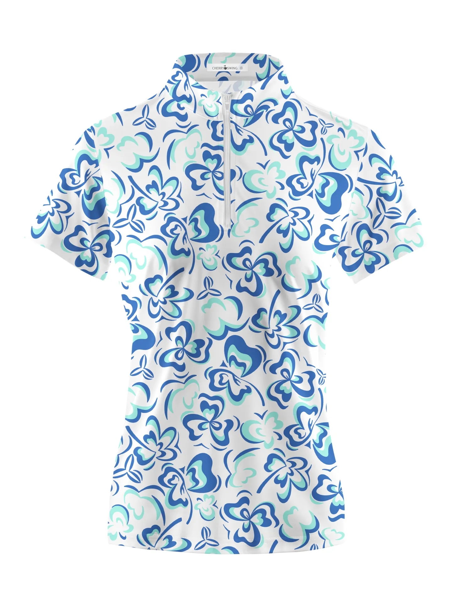 Cherryswing Women's Delicate Flower Pattern Short Sleeve Golf Shirt