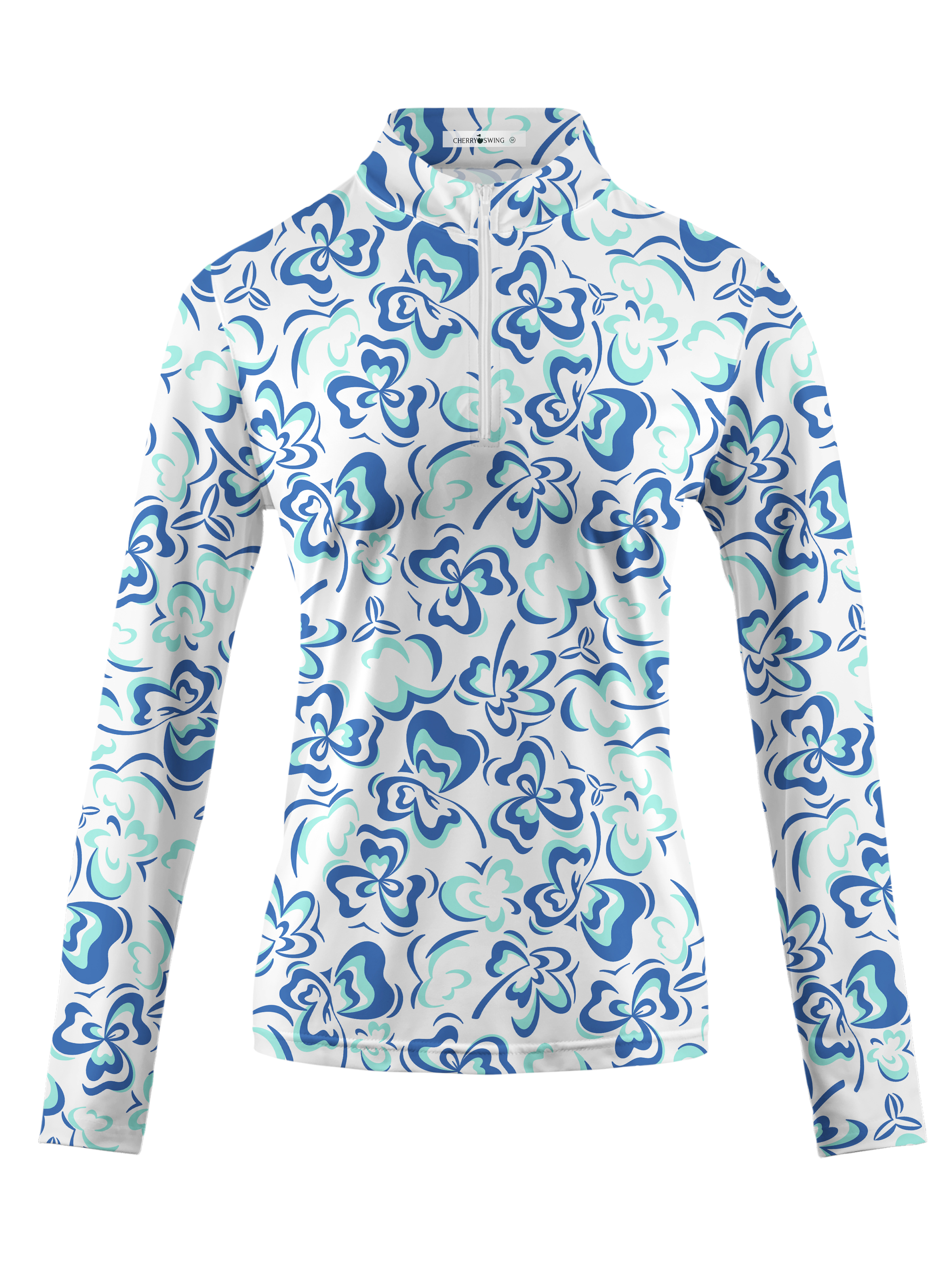 Cherryswing Women's Delicate Flower Pattern Long Sleeve Golf Shirt