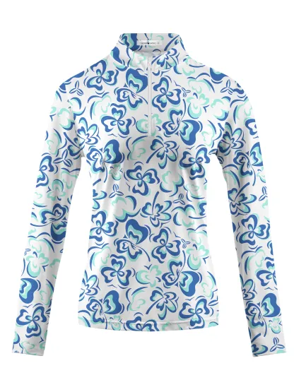 Cherryswing Women's Delicate Flower Pattern Long Sleeve Golf Shirt