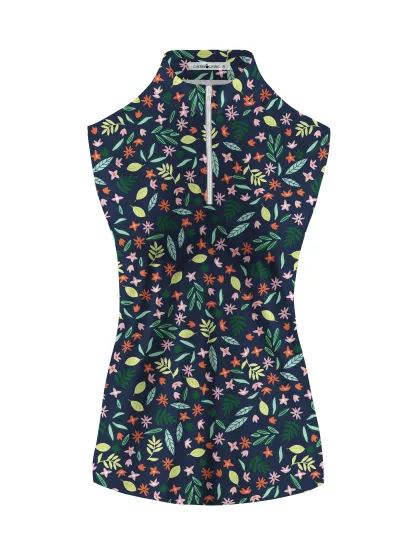 Cherryswing Women's Floral Print  Sleeveless Golf Shirt