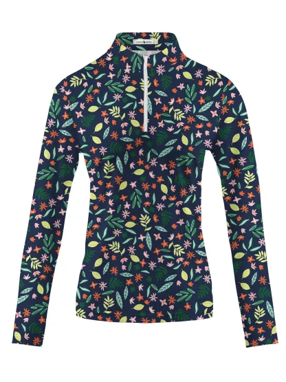 Cherryswing Women's Floral Print Long Sleeve Golf Shirt