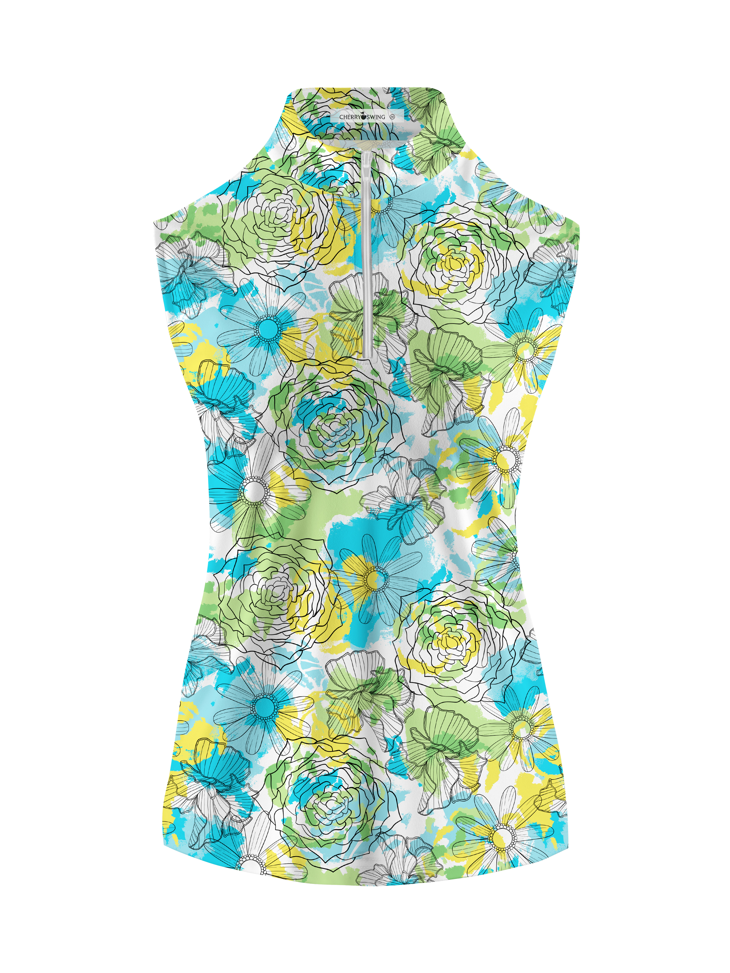 Cherryswing Women's Floral Pattern Sleeveless Golf Shirt