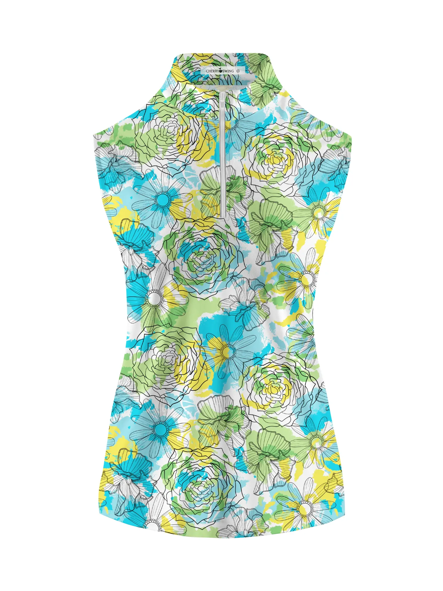 Cherryswing Women's Floral Pattern Sleeveless Golf Shirt