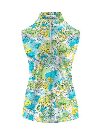 Cherryswing Women's Floral Pattern Sleeveless Golf Shirt