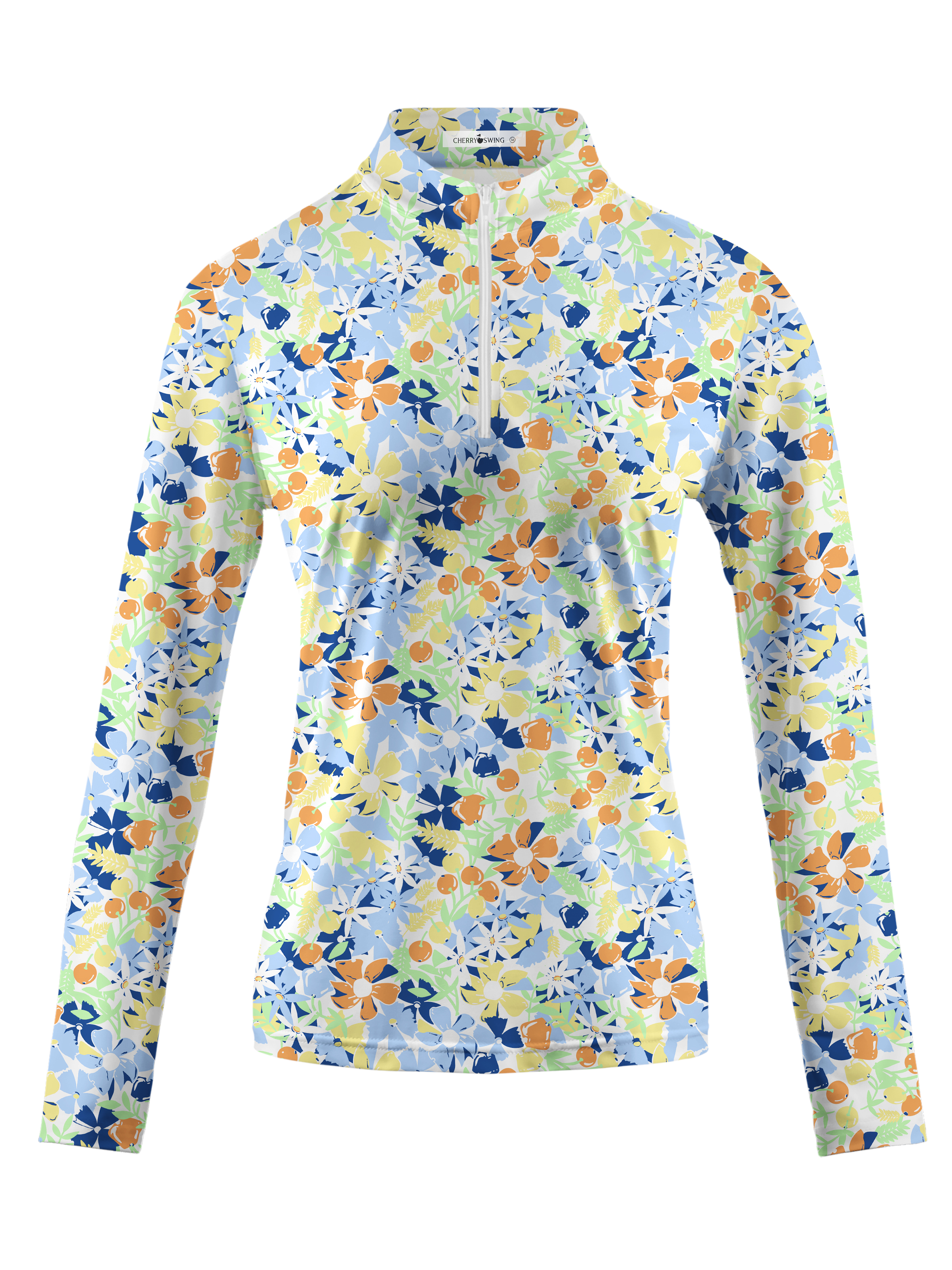 Cherryswing Women's Wildflowers Pattern Long Sleeve Golf Shirt