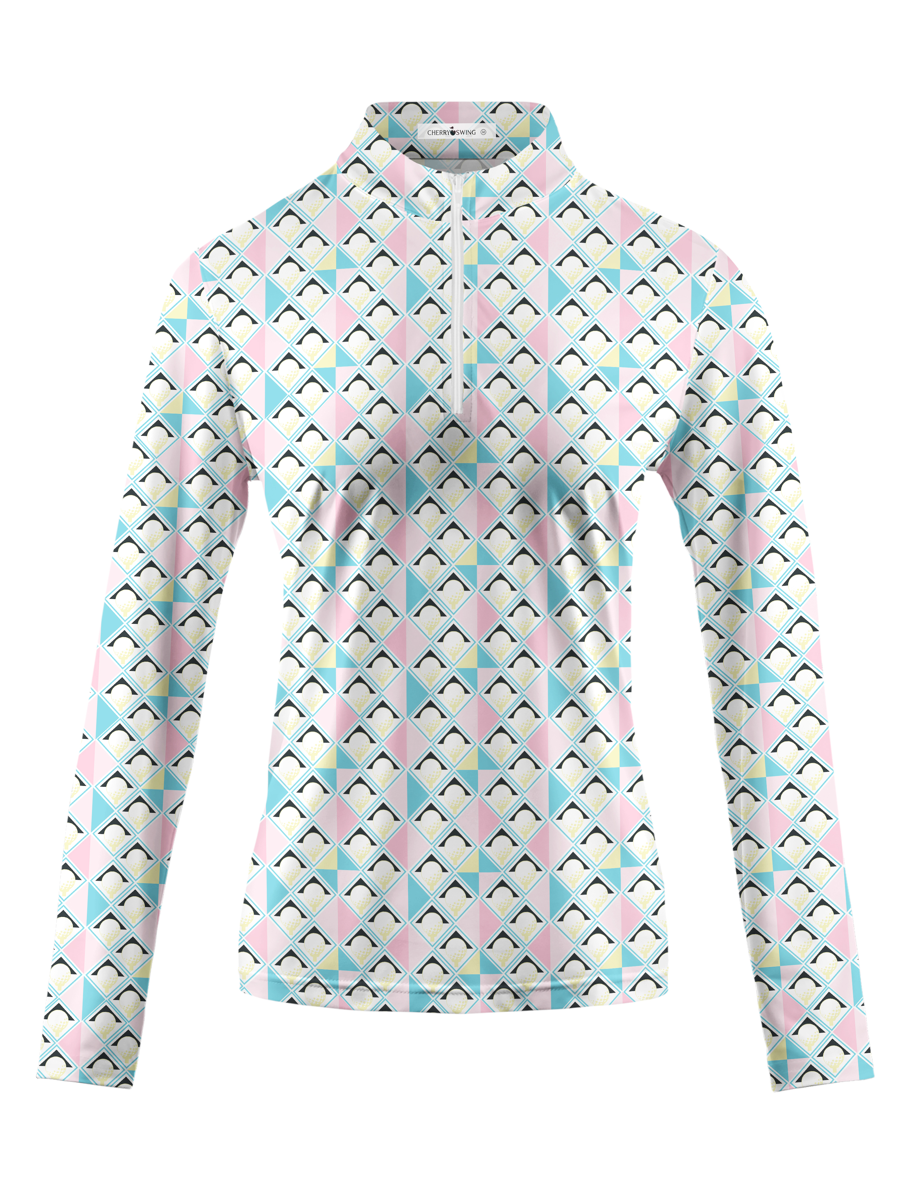Cherryswing Women's Pastel Colors Geometric Long Sleeve Golf Shirt