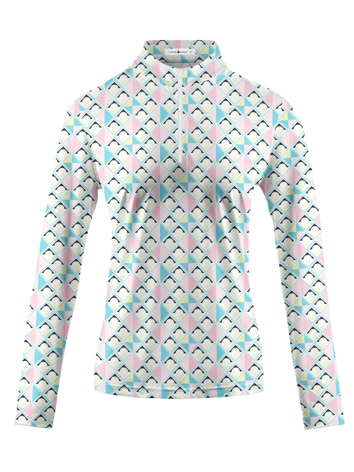 Cherryswing Women's Pastel Colors Geometric Long Sleeve Golf Shirt