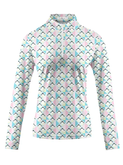 Cherryswing Women's Pastel Colors Geometric Long Sleeve Golf Shirt