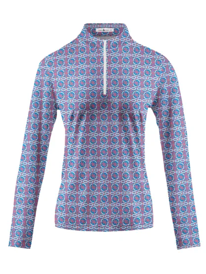 Cherryswing Women's Circular Motifs Long Sleeve Golf Shirt