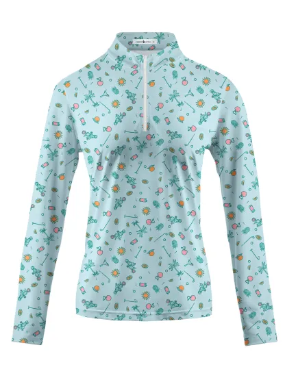 Cherryswing Women's Tropical Vacation Long Sleeve Golf Shirt
