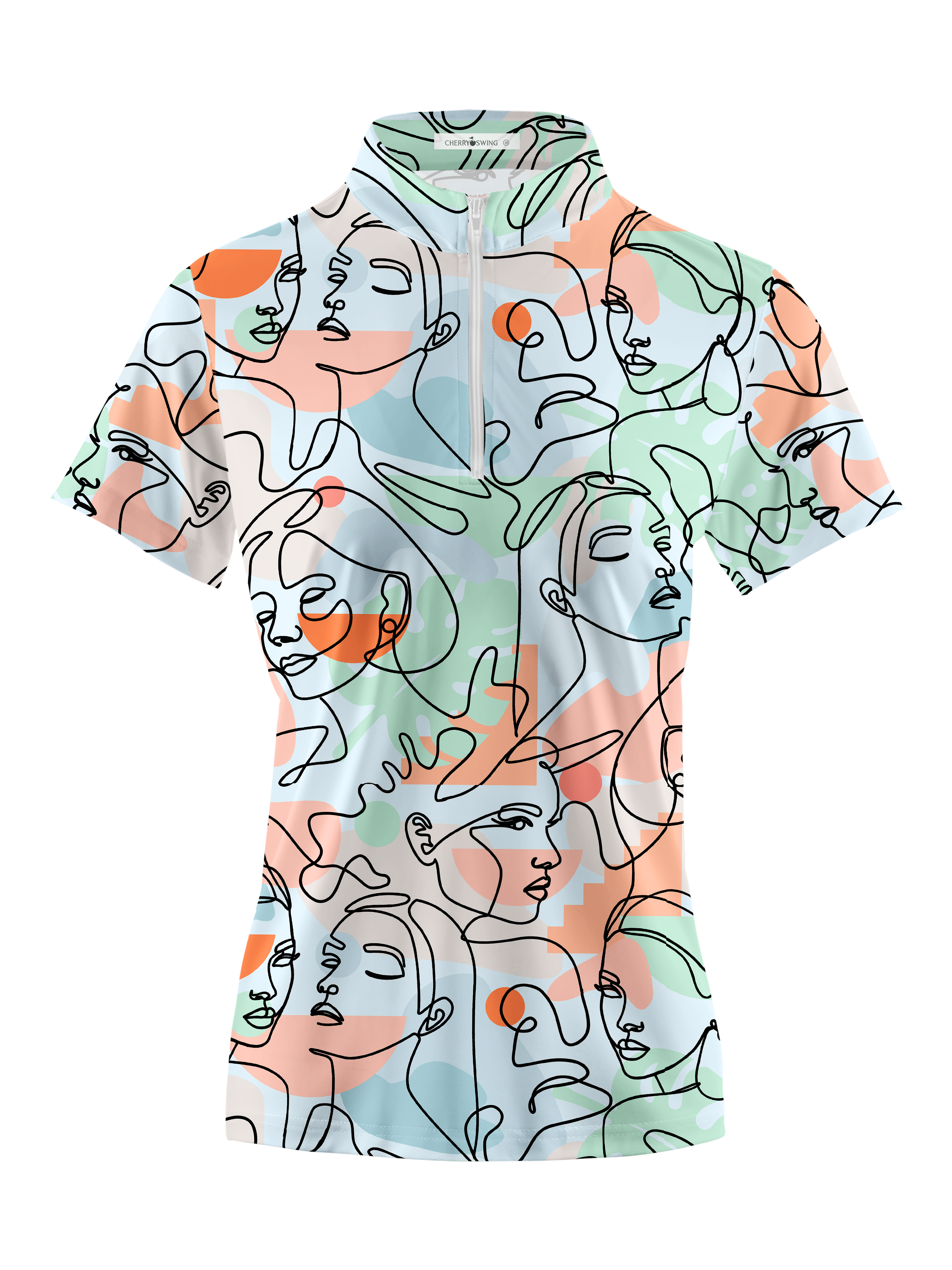 Cherryswing Women's Artistic Faces Short Sleeve Golf Shirt