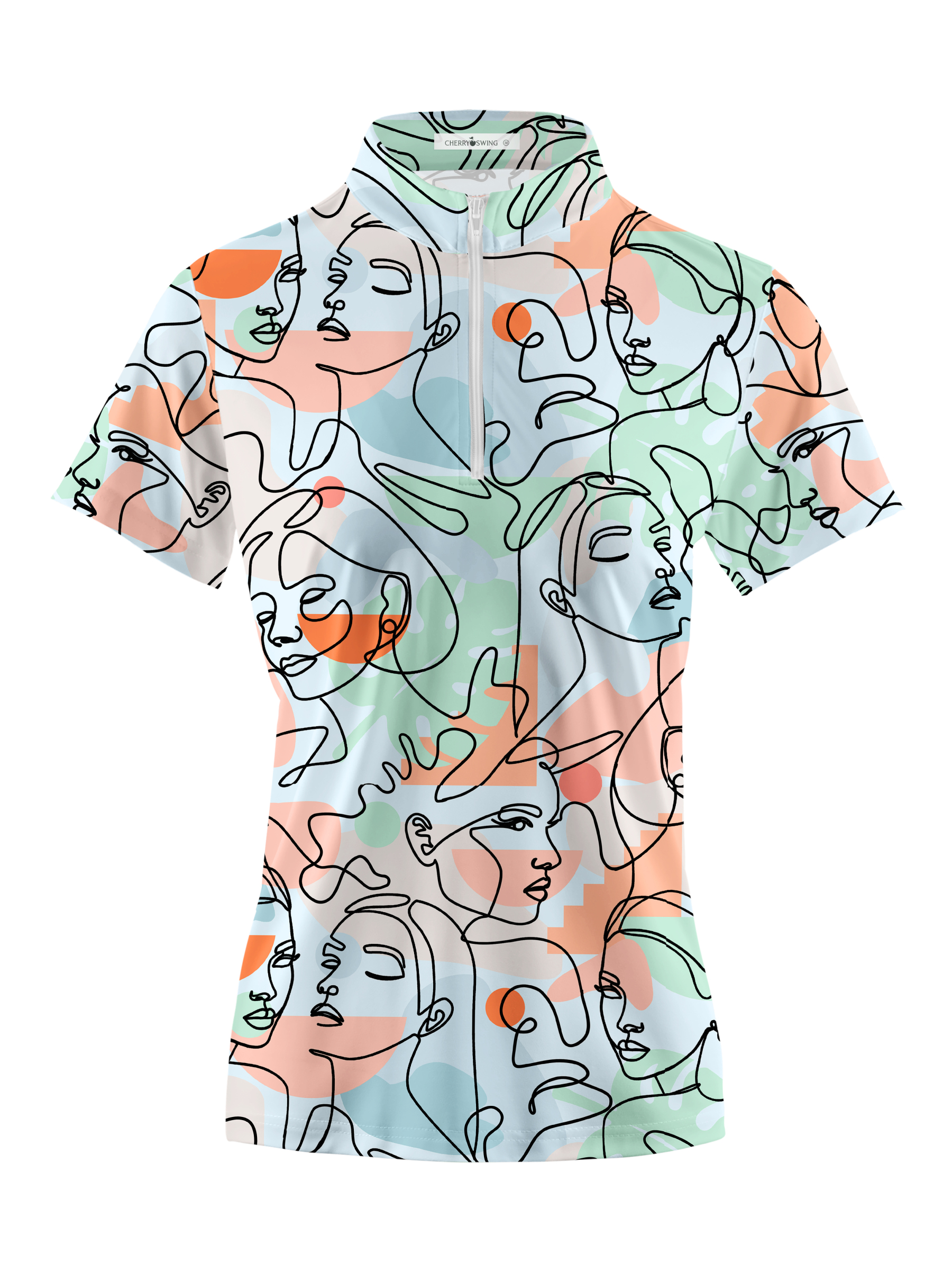 Cherryswing Women's Artistic Faces Short Sleeve Golf Shirt