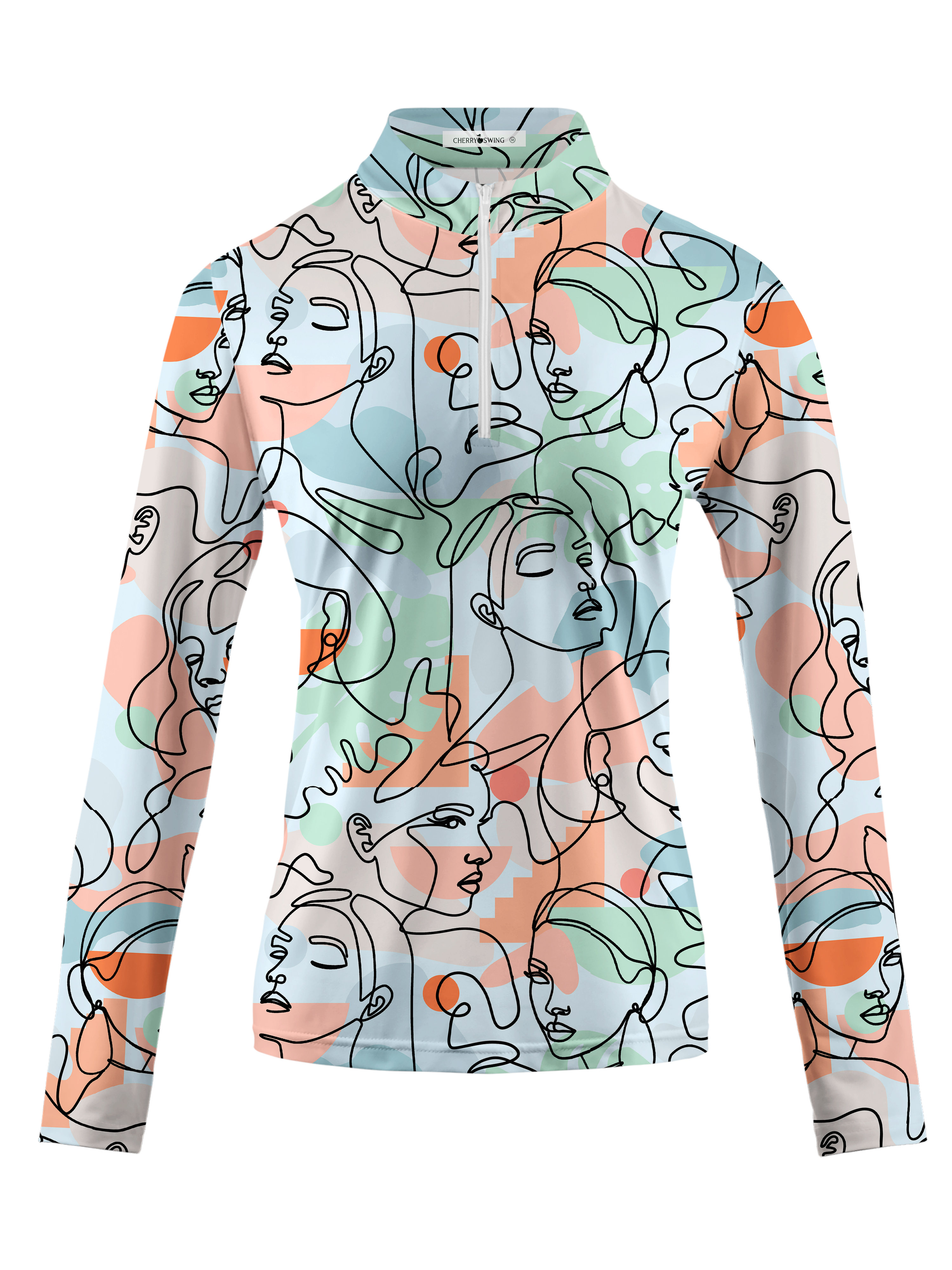 Cherryswing Women's Artistic Faces Long Sleeve Golf Shirt