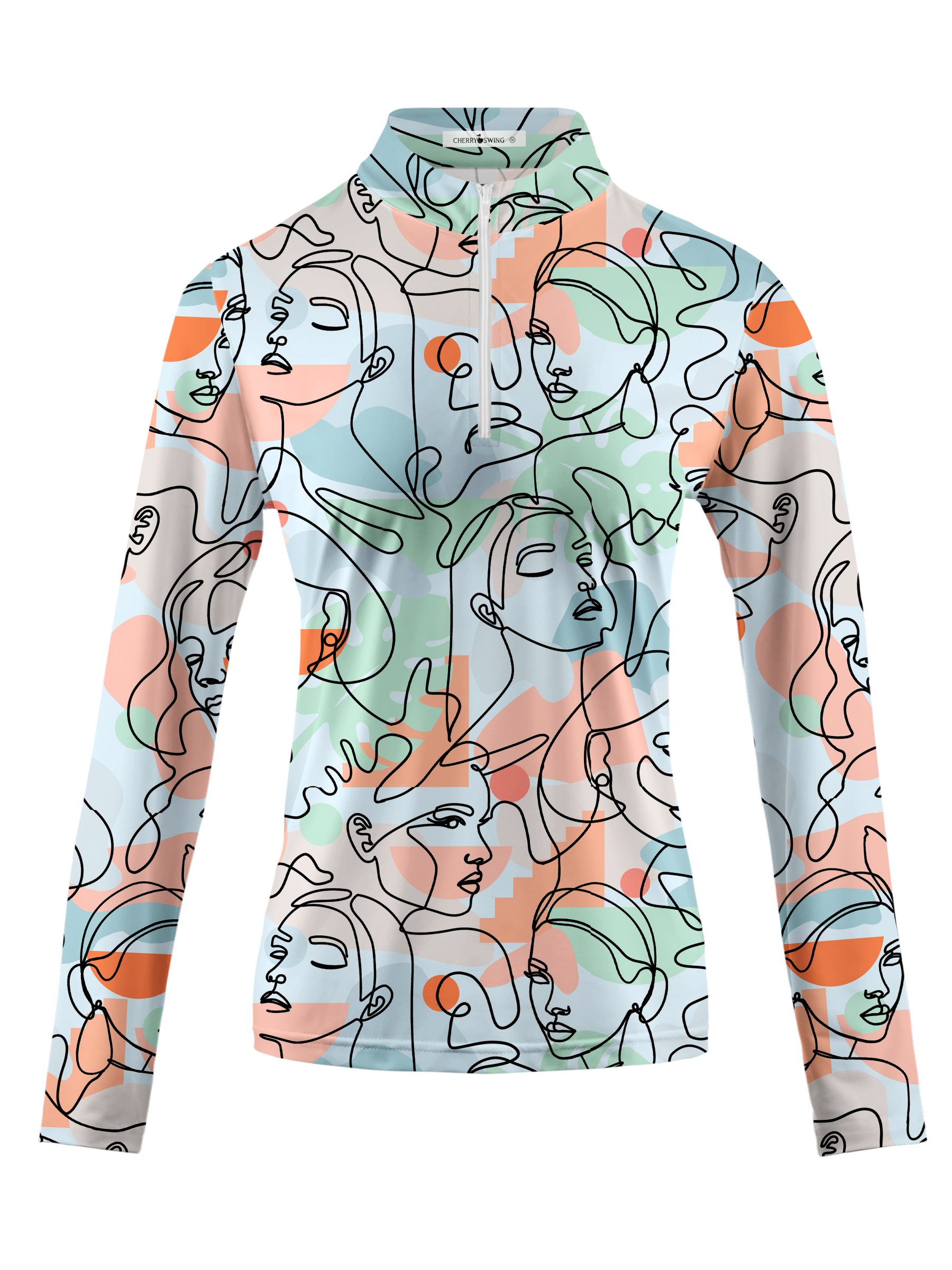 Cherryswing Women's Artistic Faces Long Sleeve Golf Shirt