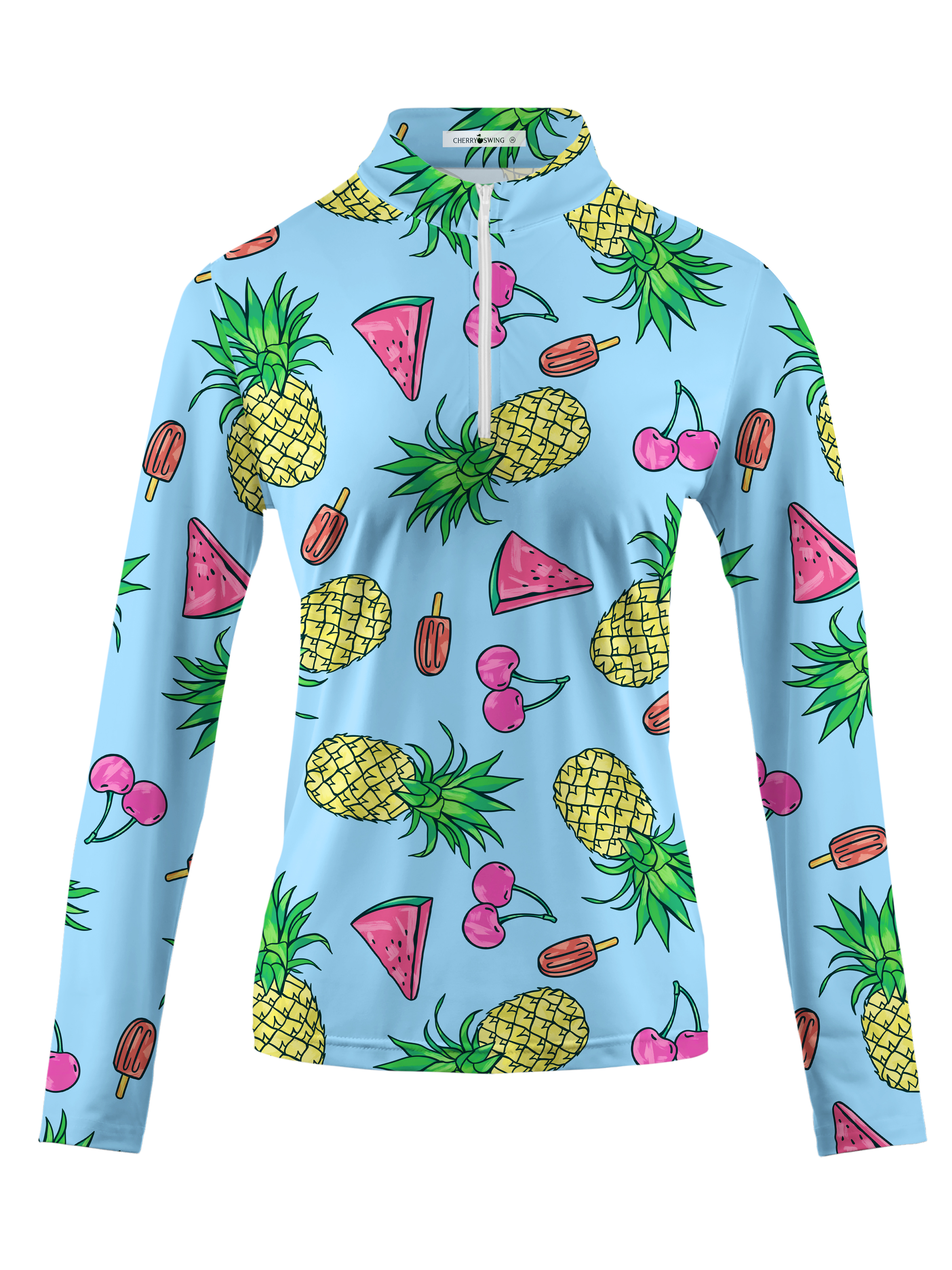 Cherryswing Women's Fruit Print Long Sleeve Golf Shirt