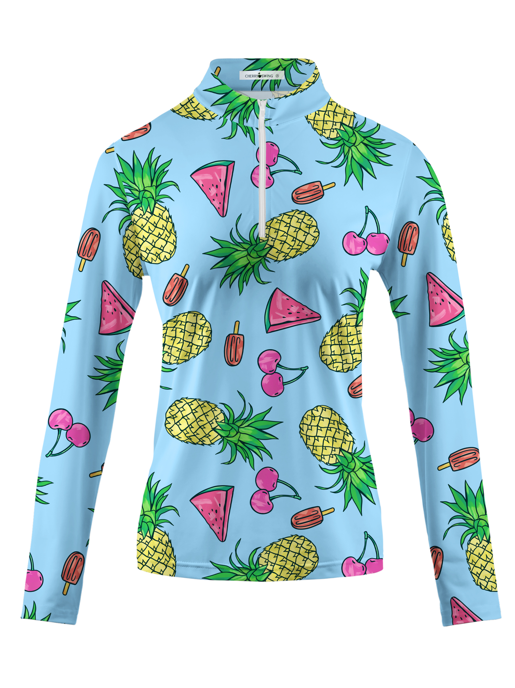 Cherryswing Women's Fruit Print Long Sleeve Golf Shirt