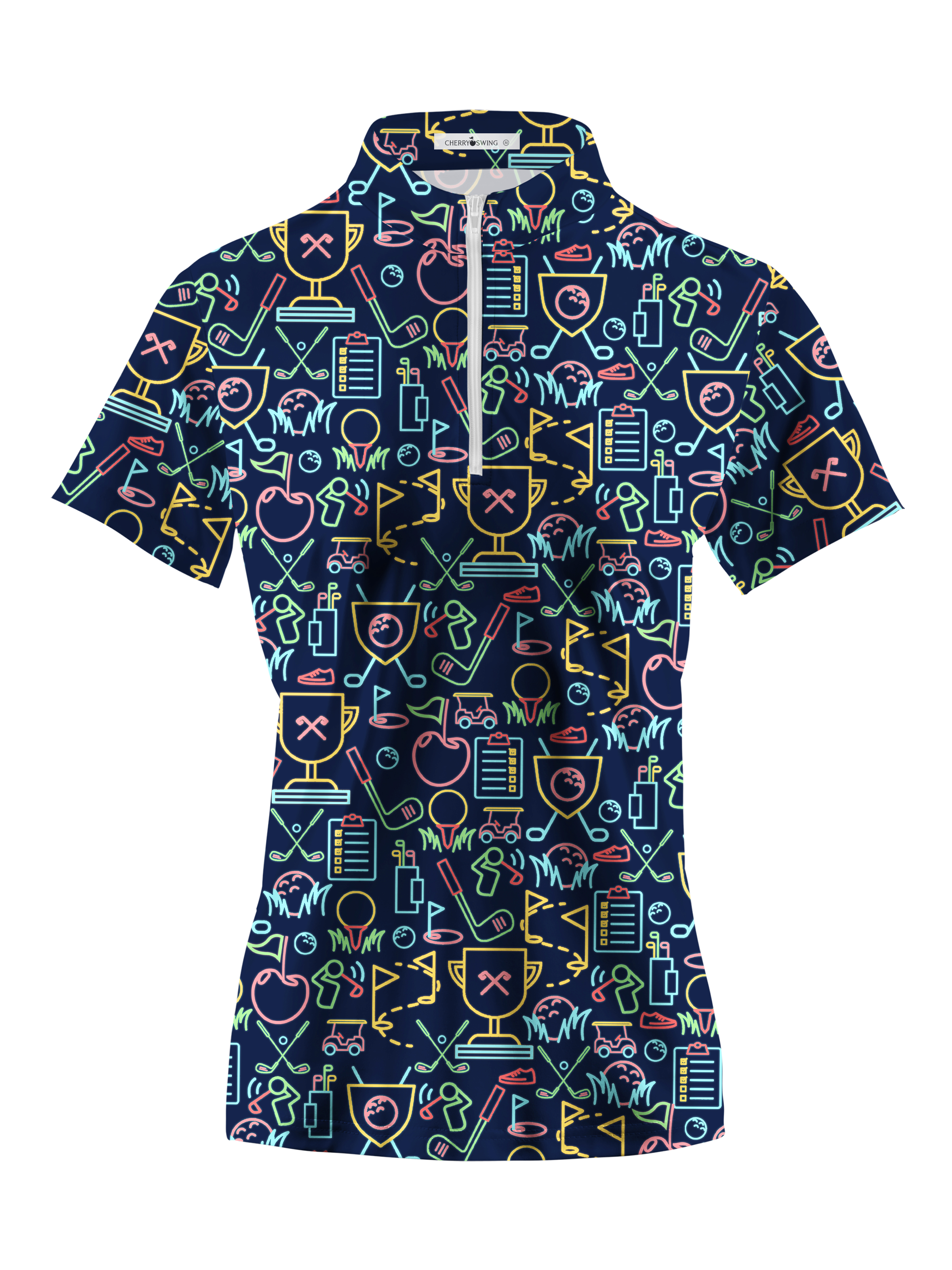 Cherryswing Women's Classic Golf Symbols Short Sleeve Golf Shirt