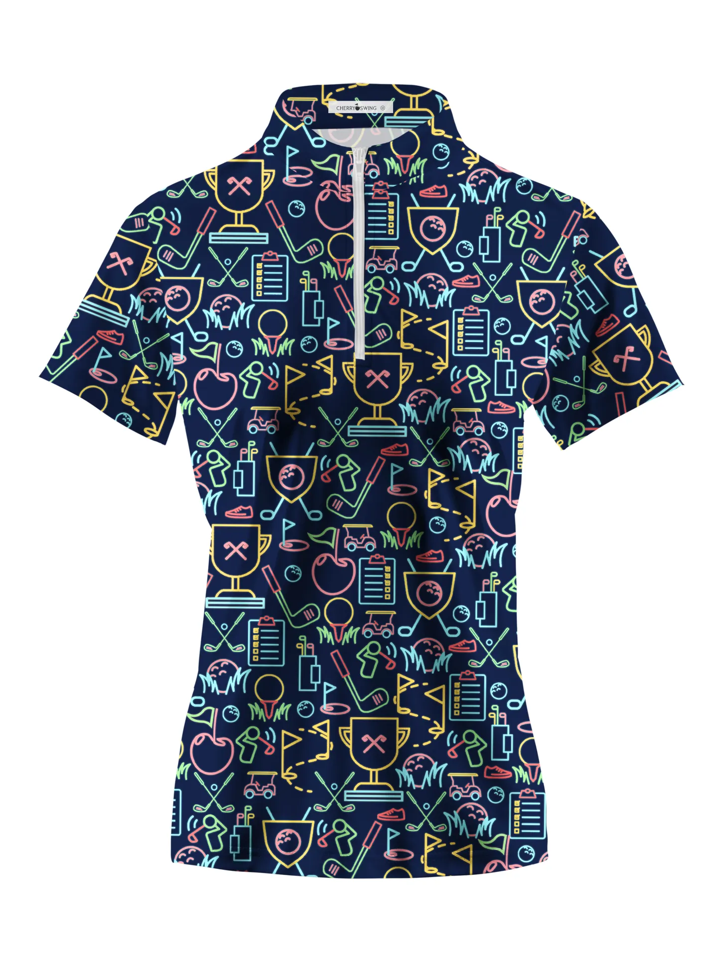 Cherryswing Women's Classic Golf Symbols Short Sleeve Golf Shirt
