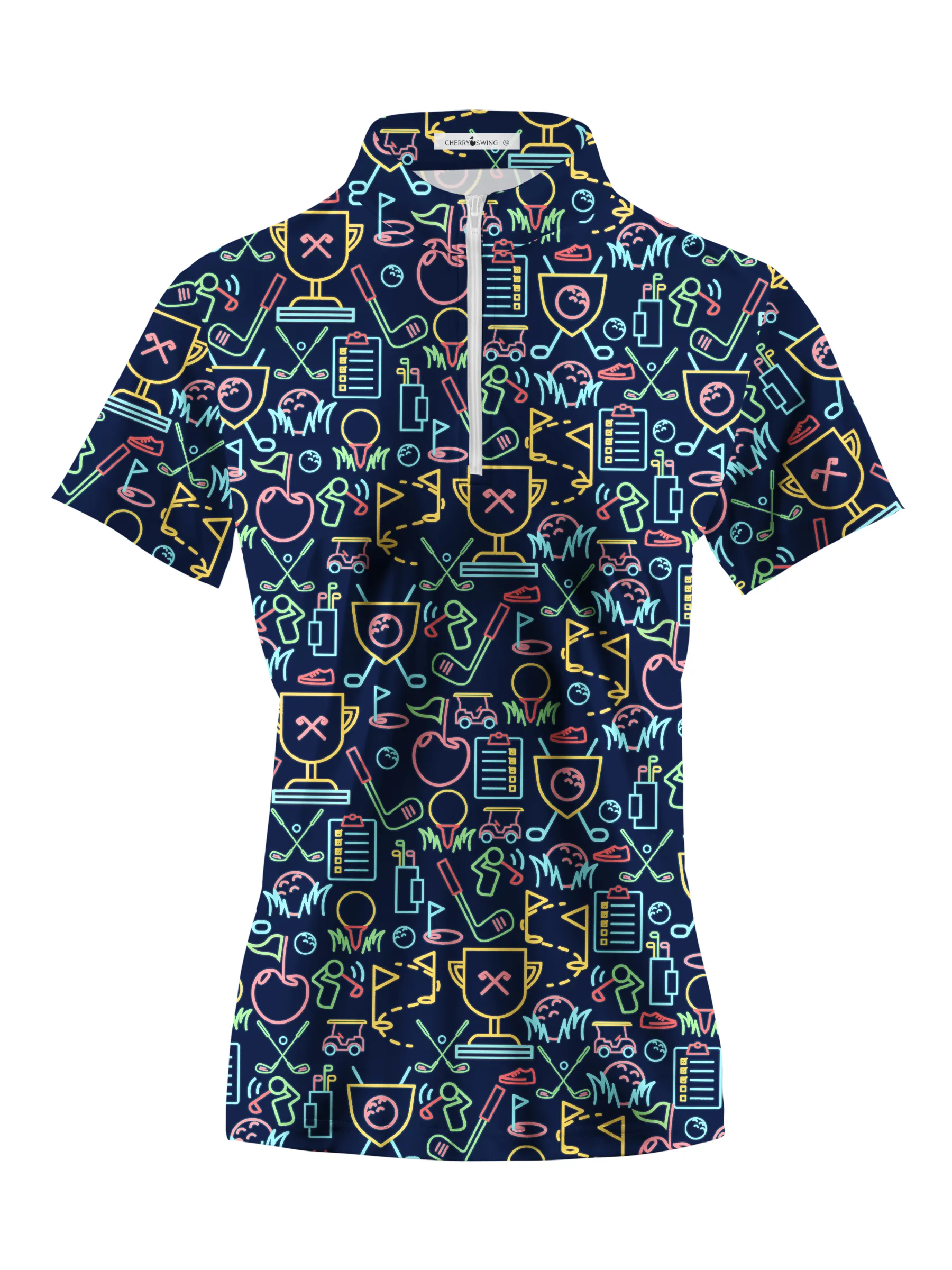 Cherryswing Women's Classic Golf Symbols Short Sleeve Golf Shirt