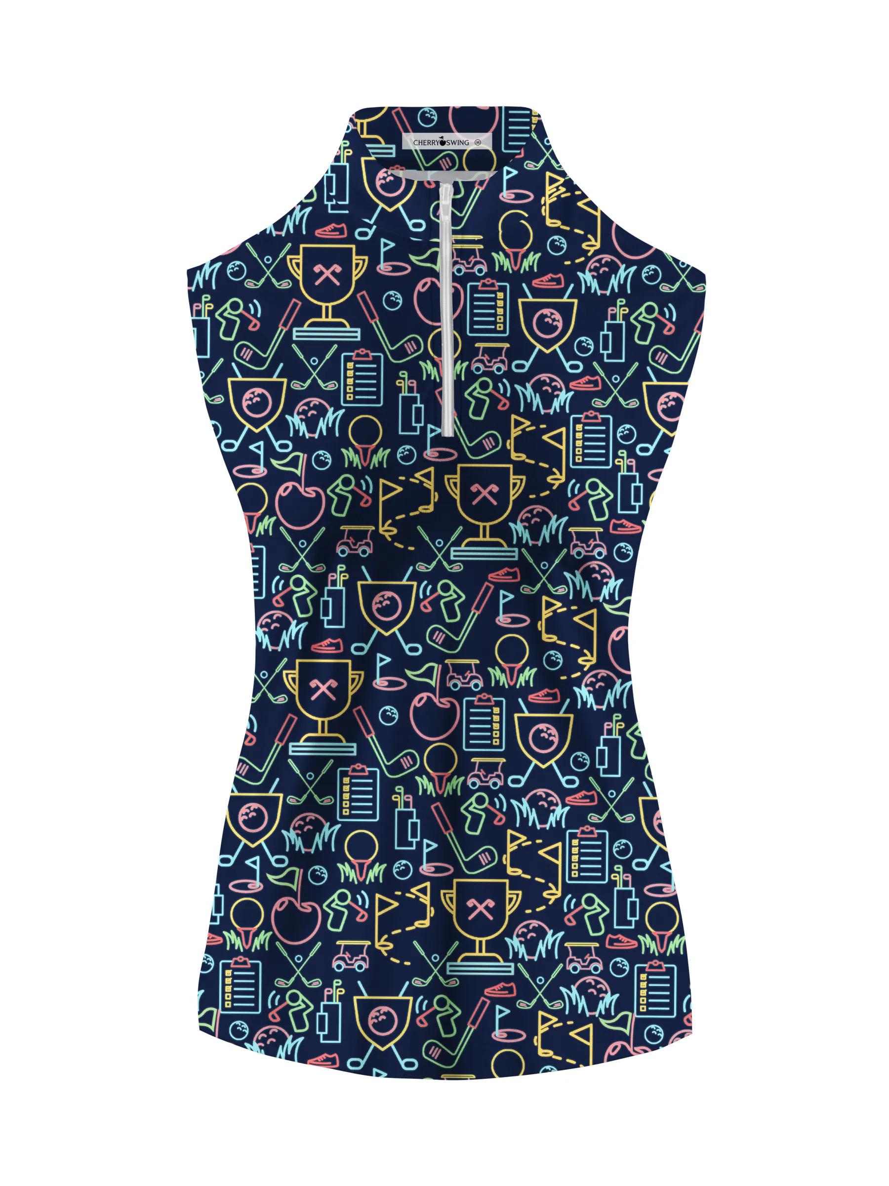 Cherryswing Women's Classic Golf Symbols Sleeveless Golf Shirt