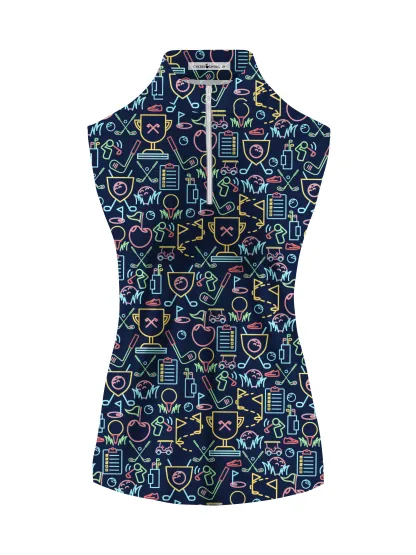 Cherryswing Women's Classic Golf Symbols Sleeveless Golf Shirt