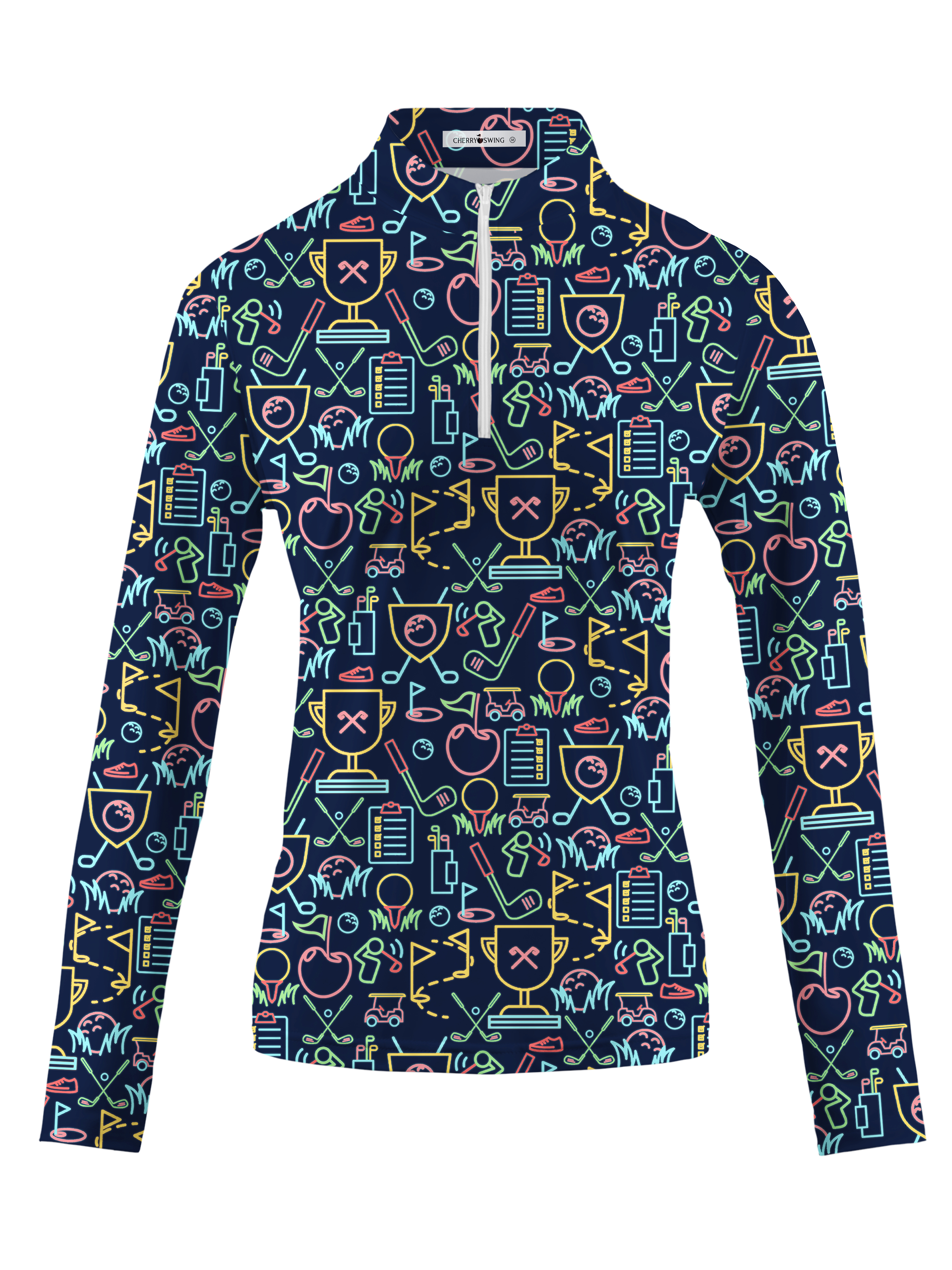 Cherryswing Women's Classic Golf Symbols Long Sleeve Golf Shirt
