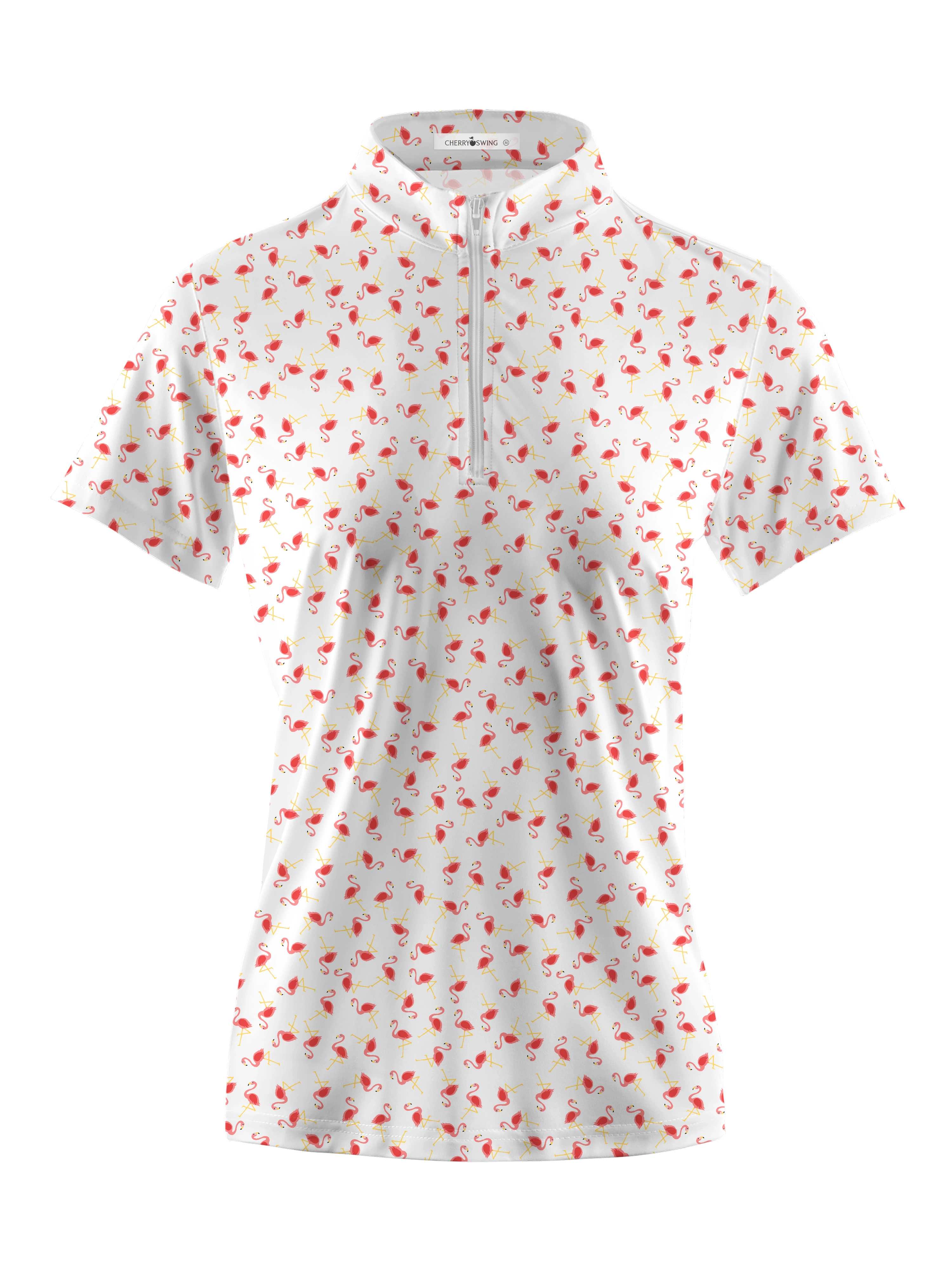 Cherryswing Women's Graceful Flamingo Print Short Sleeve Polo Shirt