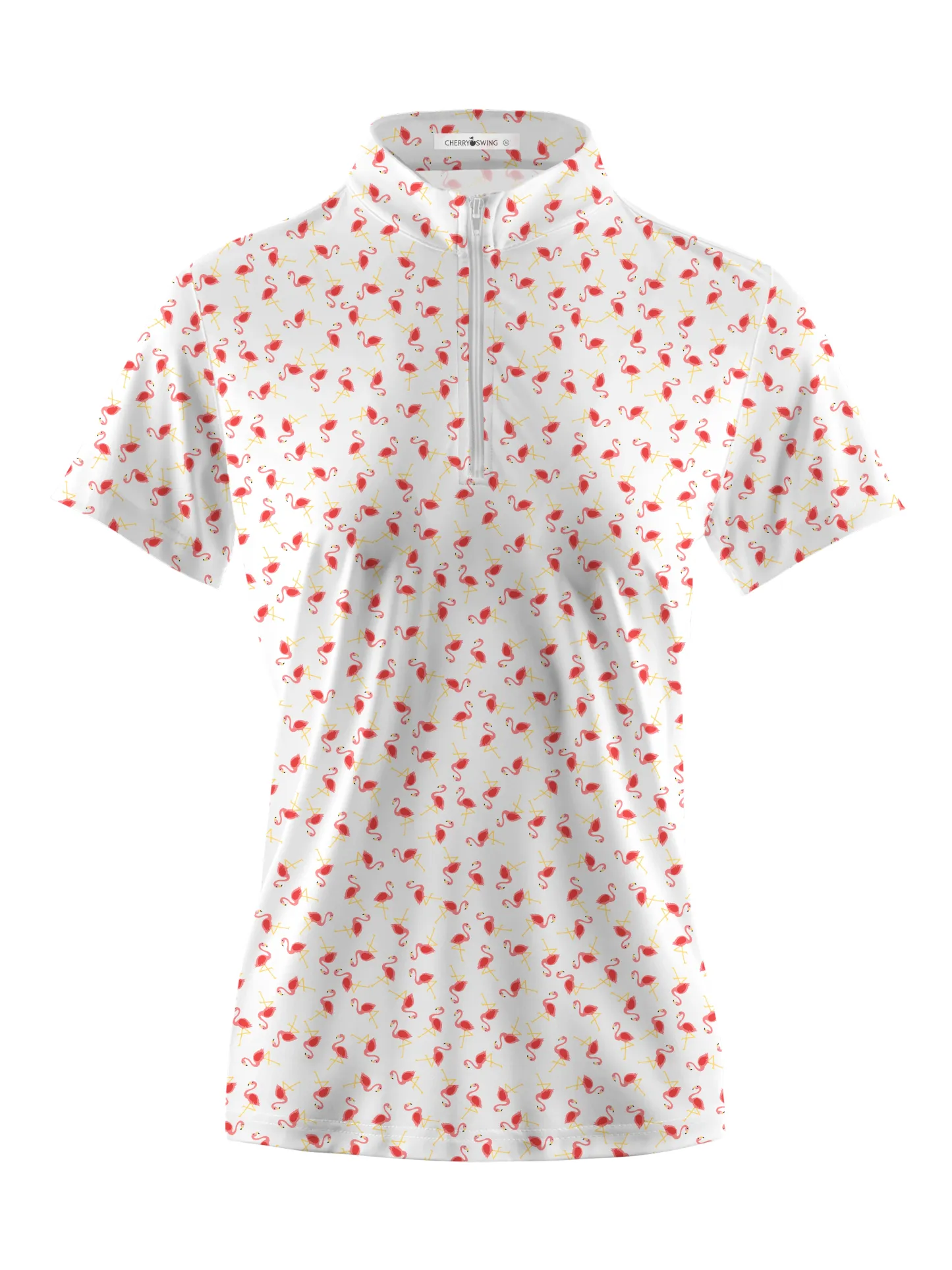 Cherryswing Women's Graceful Flamingo Print Short Sleeve Polo Shirt