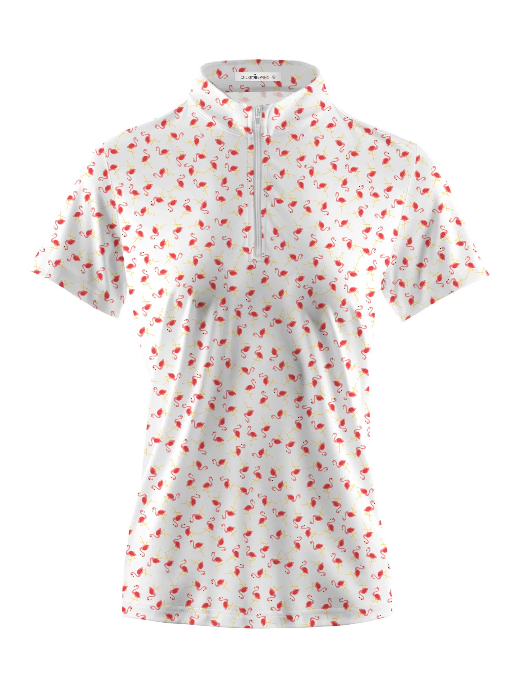 Cherryswing Women's Graceful Flamingo Print Short Sleeve Polo Shirt