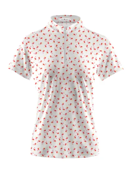 Cherryswing Women's Graceful Flamingo Print Short Sleeve Polo Shirt