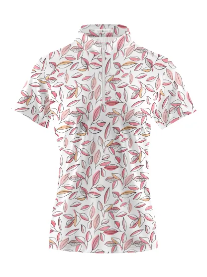 Cherryswing Women's Autumn Leaves Short Sleeve Golf Shirt
