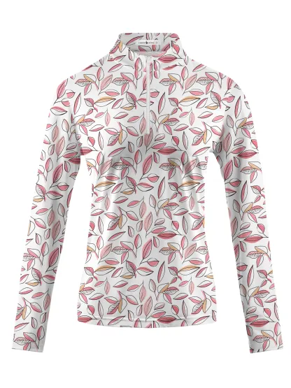 Cherryswing Women's Autumn Leaves Long Sleeve Golf Shirt